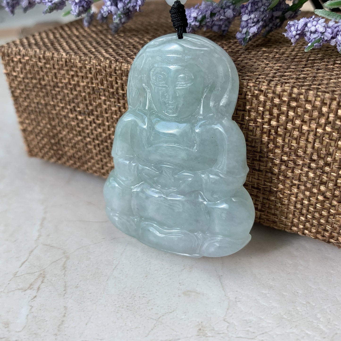 Jadeite Jade Guan Yin Avalokiteshvara Hand Carved Pendant Necklace, YJ-0321-0390692 - AriaDesignCollection