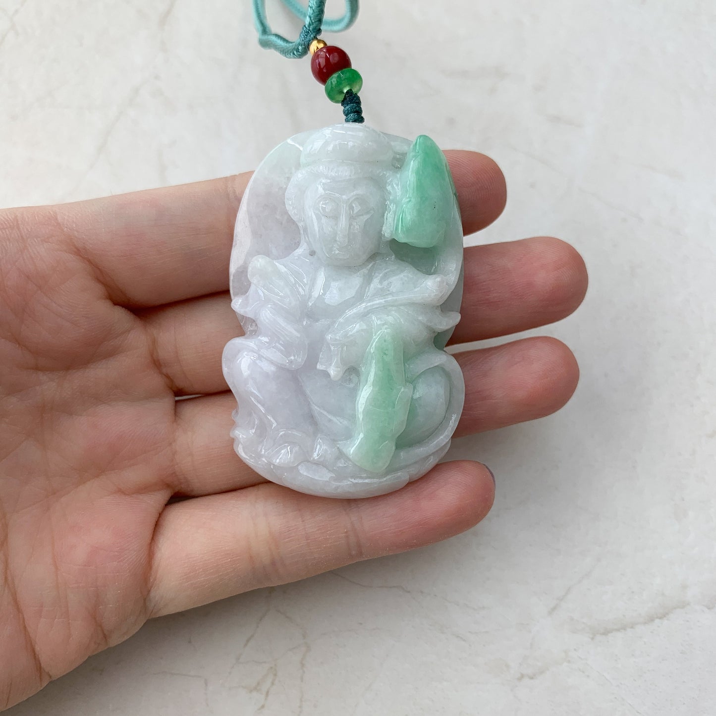 Large Jadeite Jade Guan Yin Avalokiteshvara, Quan Am, Hand Carved Pendant Necklace, YW-0110-1646450954 - AriaDesignCollection