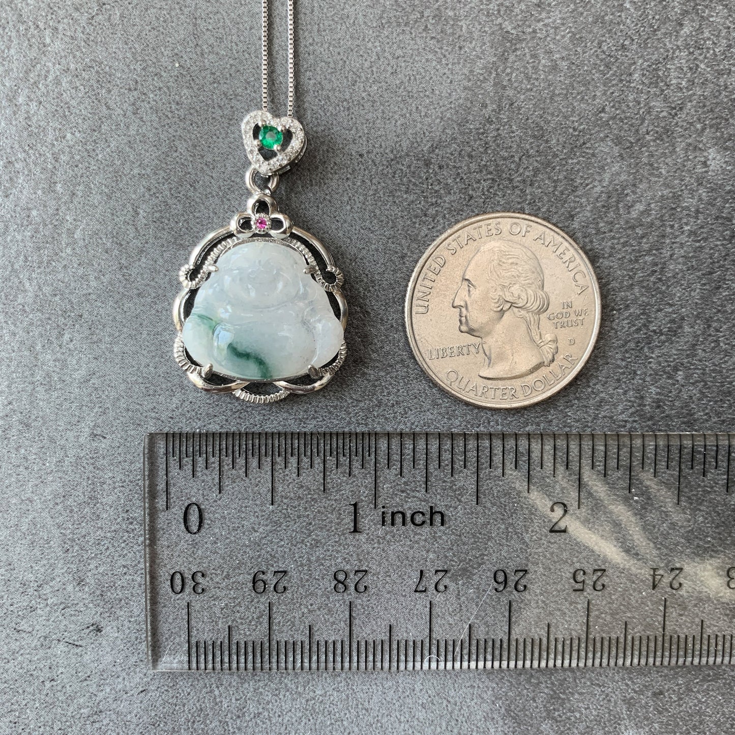 Jadeite Jade Buddha Carved Pendant Sterling Silver Necklace, BJ-0621-0005599-1 - AriaDesignCollection