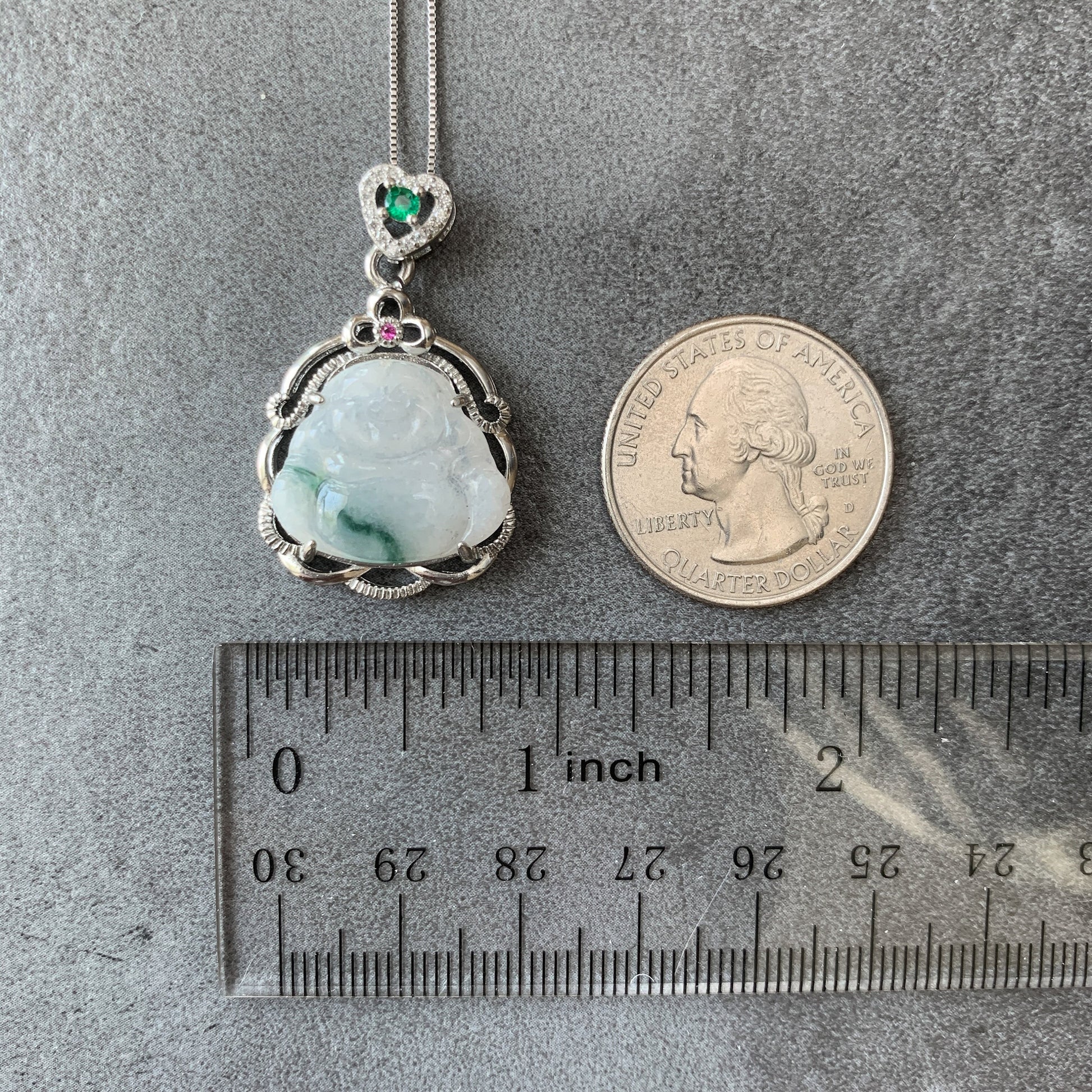 Jadeite Jade Buddha Carved Pendant Sterling Silver Necklace, BJ-0621-0005599-1 - AriaDesignCollection