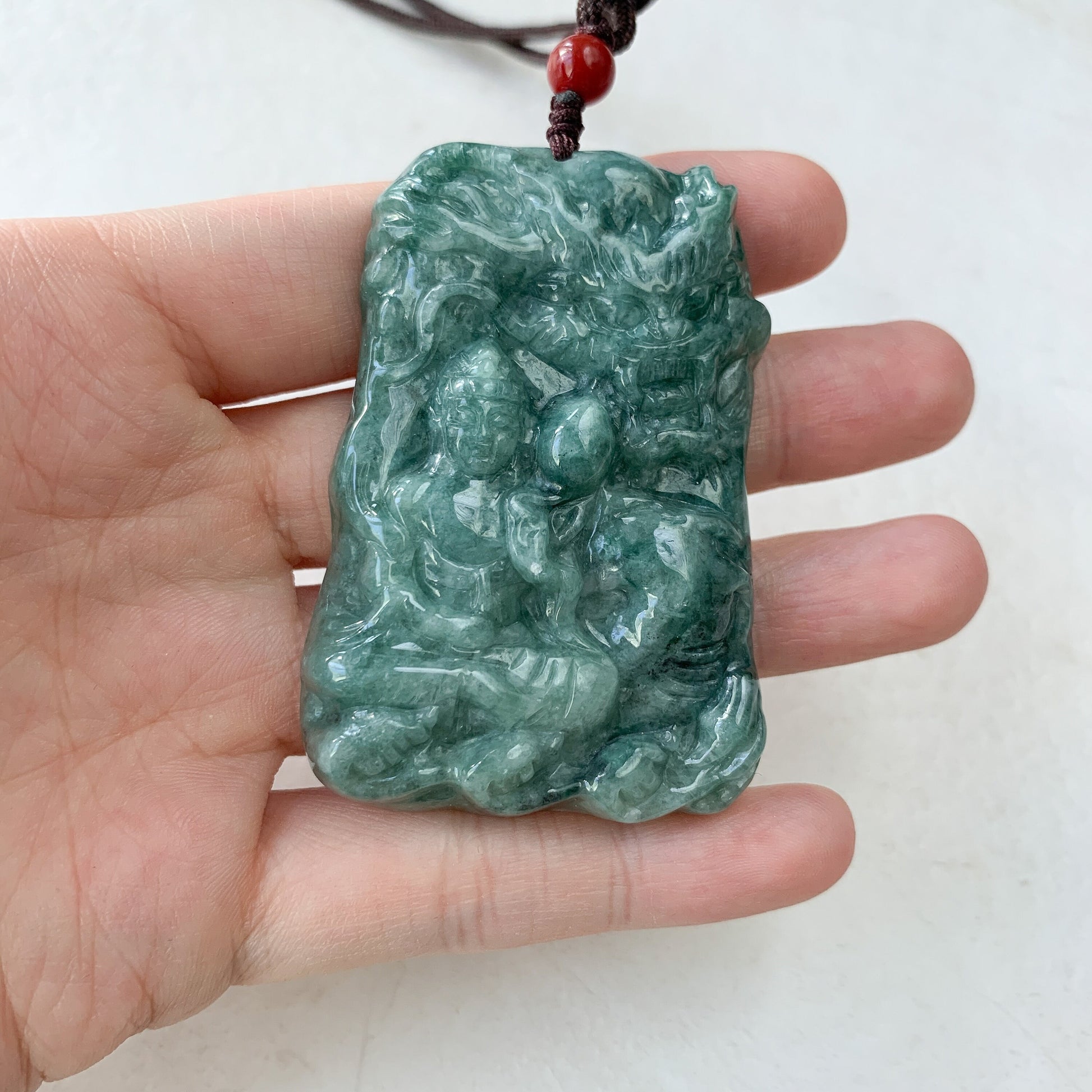 Green Jadeite Jade Dragon Protecting Master Necklace, YJ-0321-0438820 - AriaDesignCollection