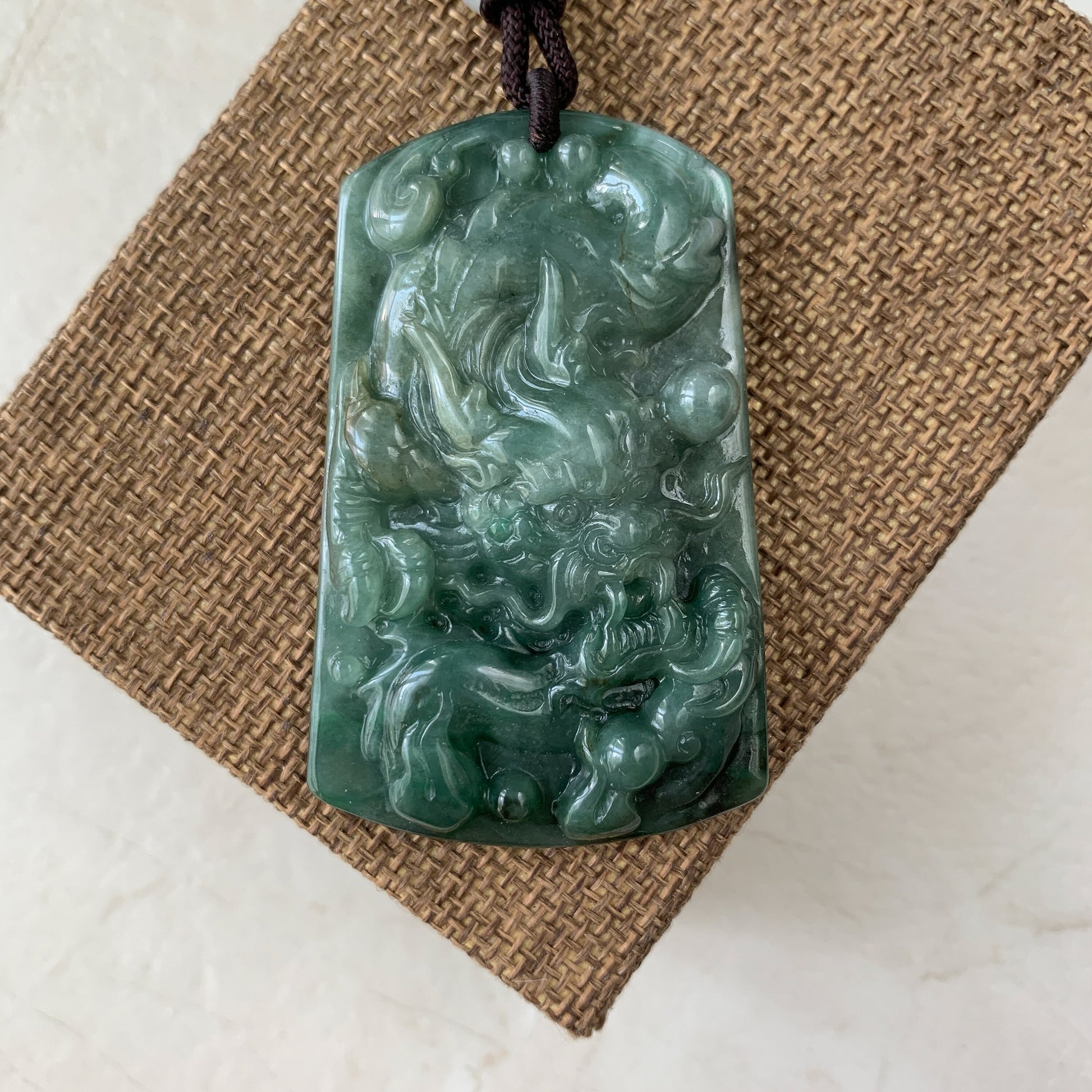 Green Jadeite Jade Dragon Protecting Master Necklace, YJ-0321-0438820 - AriaDesignCollection