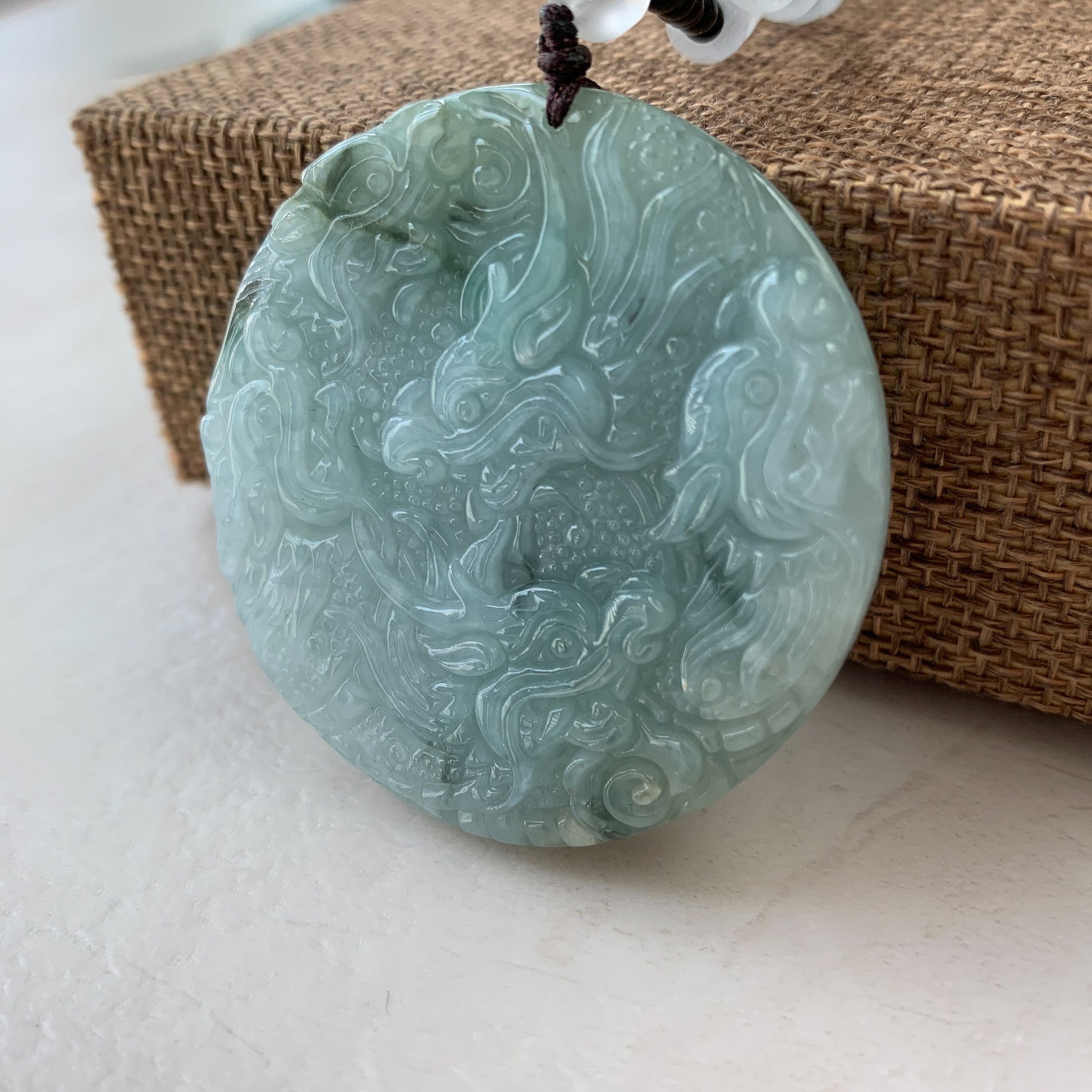 9 Dragon Jadeite Jade Chinese Zodiac Hand Carved Pendant Necklace, YJ-0321-0390680 - AriaDesignCollection