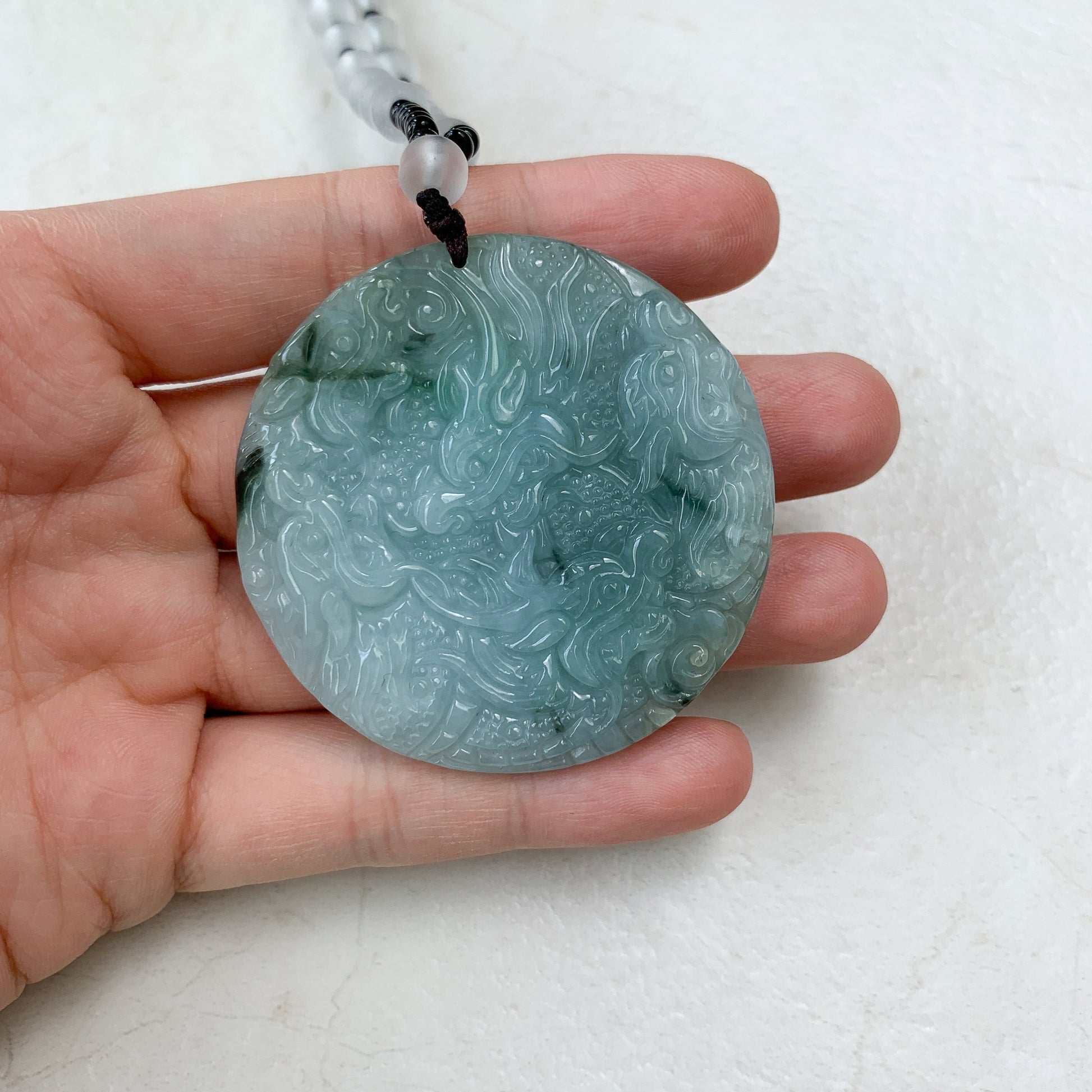 9 Dragon Jadeite Jade Chinese Zodiac Hand Carved Pendant Necklace, YJ-0321-0390680 - AriaDesignCollection