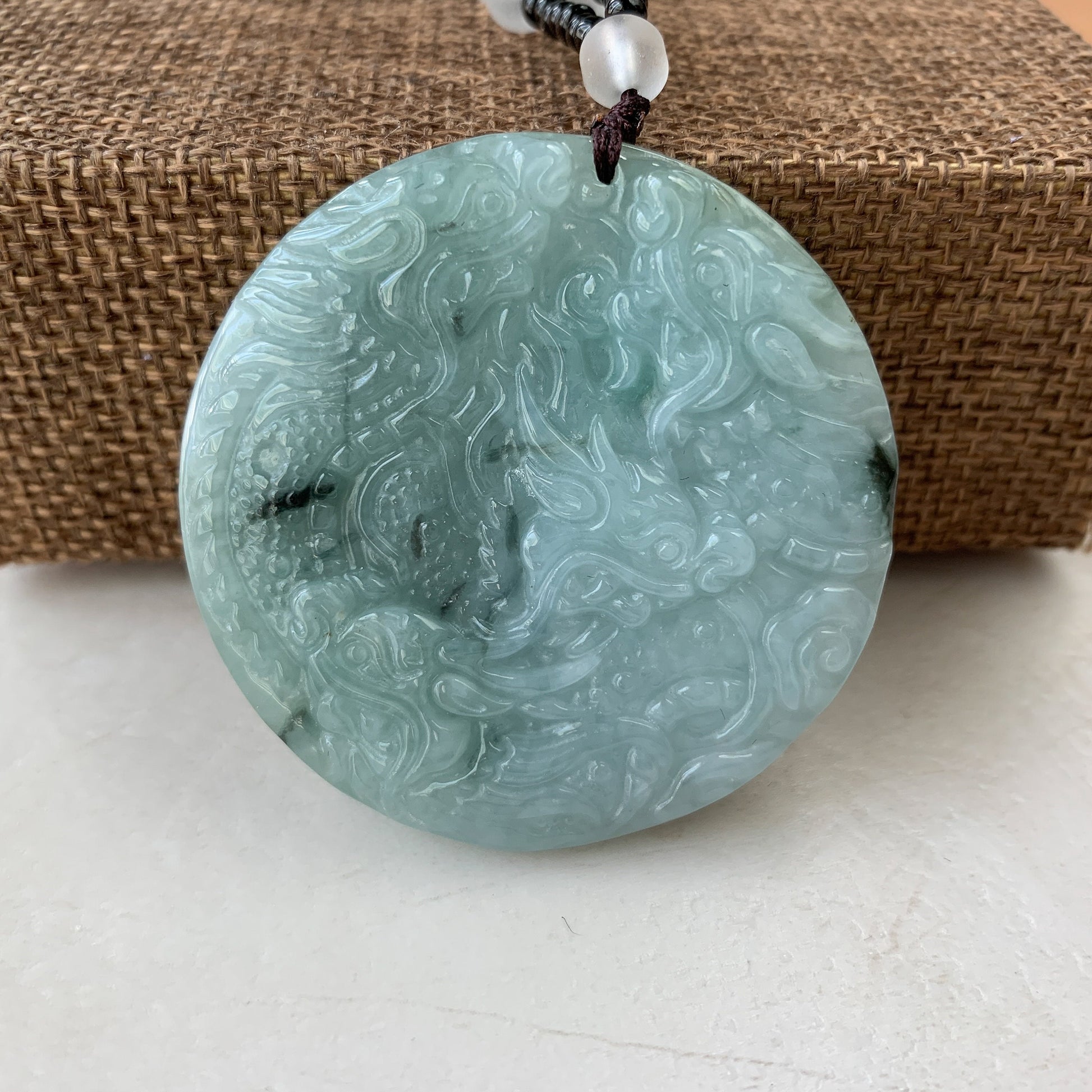 9 Dragon Jadeite Jade Chinese Zodiac Hand Carved Pendant Necklace, YJ-0321-0390680 - AriaDesignCollection