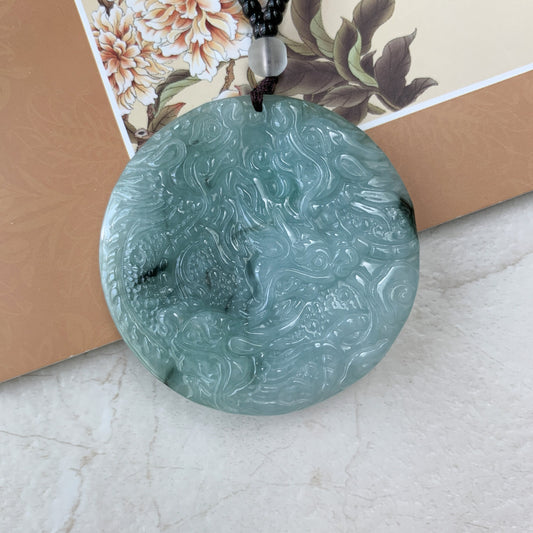 9 Dragon Jadeite Jade Chinese Zodiac Hand Carved Pendant Necklace, YJ-0321-0390680 - AriaDesignCollection