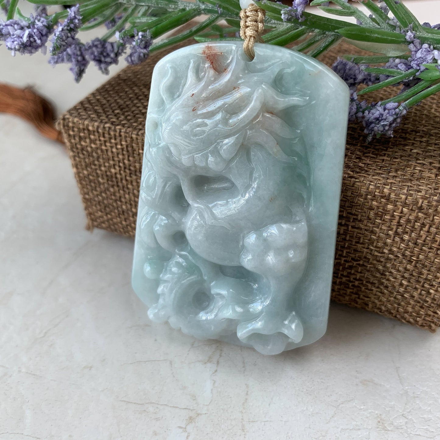 Large Jadeite Jade Dragon Chinese Zodiac Hand Carved Pendant Necklace, YJ-0321-0447038 - AriaDesignCollection