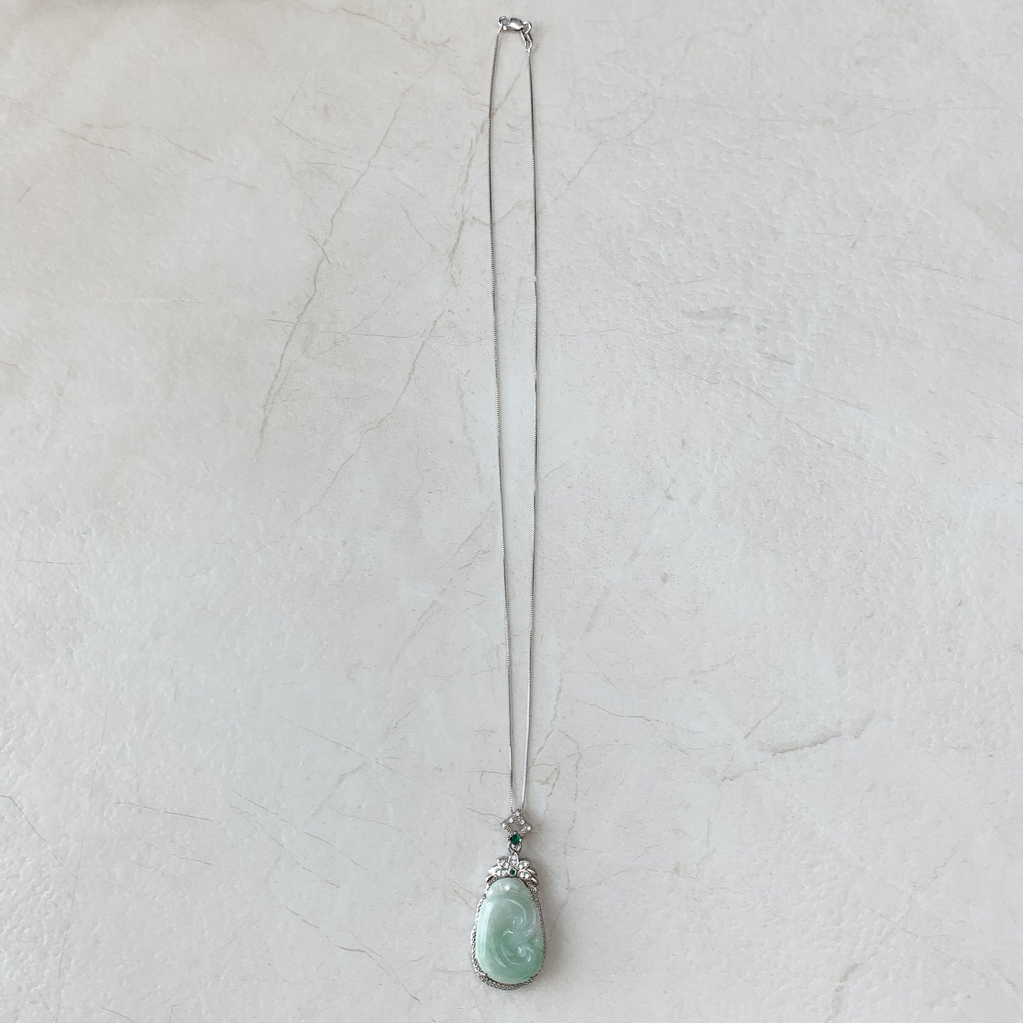 Jadeite Jade Lucky Ruyi, Ru Yi, 如意, Sterling Silver Pendant Hand Carved Necklace, BJ-0621-0003439-1 - AriaDesignCollection
