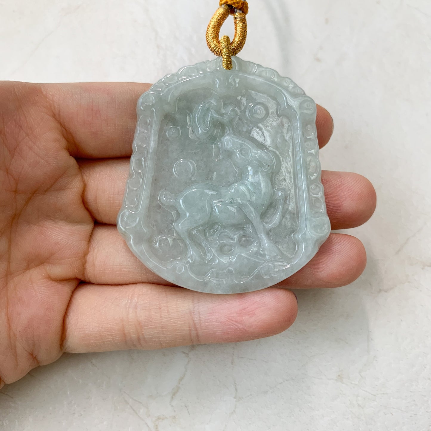 Green Jadeite Jade Horse Chinese Zodiac Carved Pendant Necklace, YJ-0321-0390698 - AriaDesignCollection