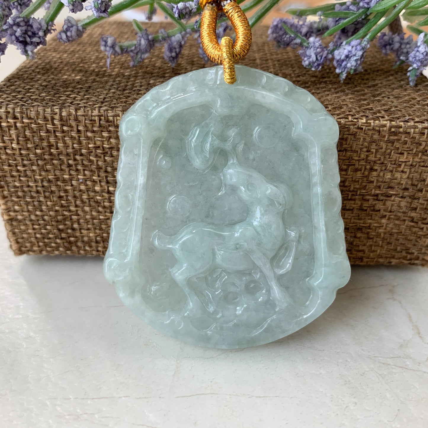 Green Jadeite Jade Horse Chinese Zodiac Carved Pendant Necklace, YJ-0321-0390698 - AriaDesignCollection
