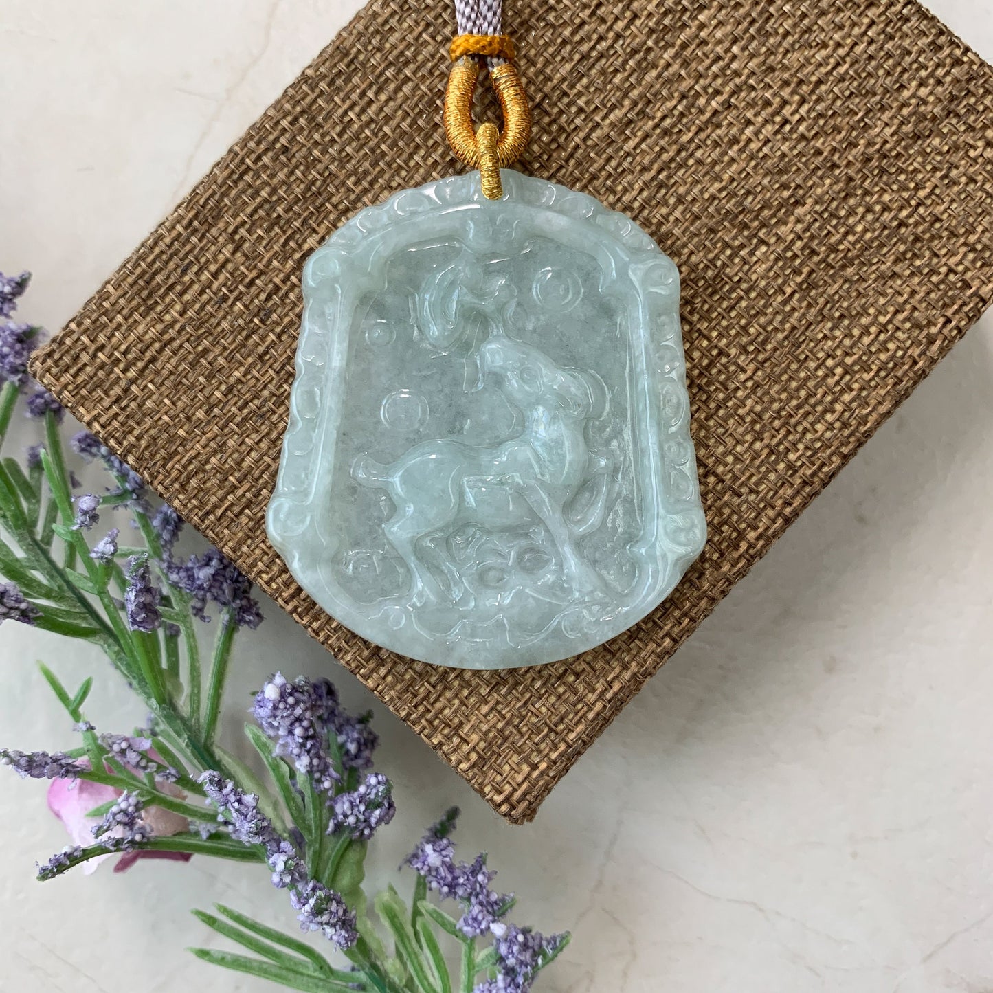 Green Jadeite Jade Horse Chinese Zodiac Carved Pendant Necklace, YJ-0321-0390698 - AriaDesignCollection