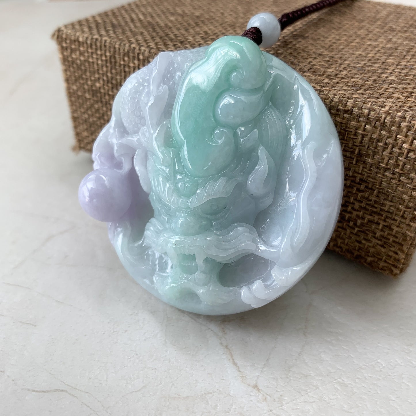 Purple Green Jadeite Jade Dragon Chinese Zodiac Hand Carved Pendant Necklace, YJ-0321-0324500 - AriaDesignCollection