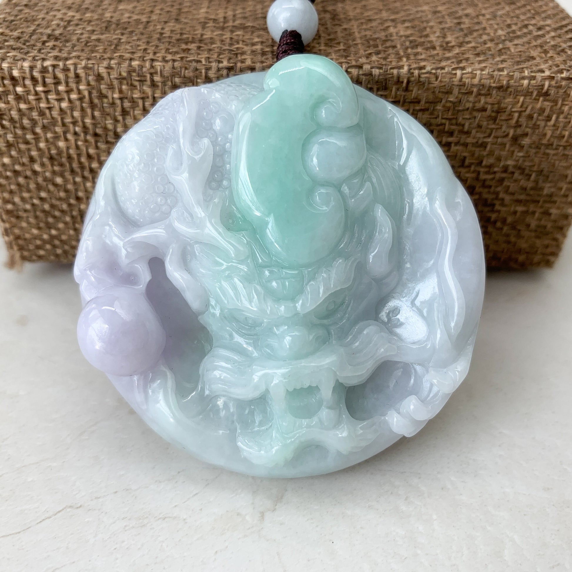 Purple Green Jadeite Jade Dragon Chinese Zodiac Hand Carved Pendant Necklace, YJ-0321-0324500 - AriaDesignCollection