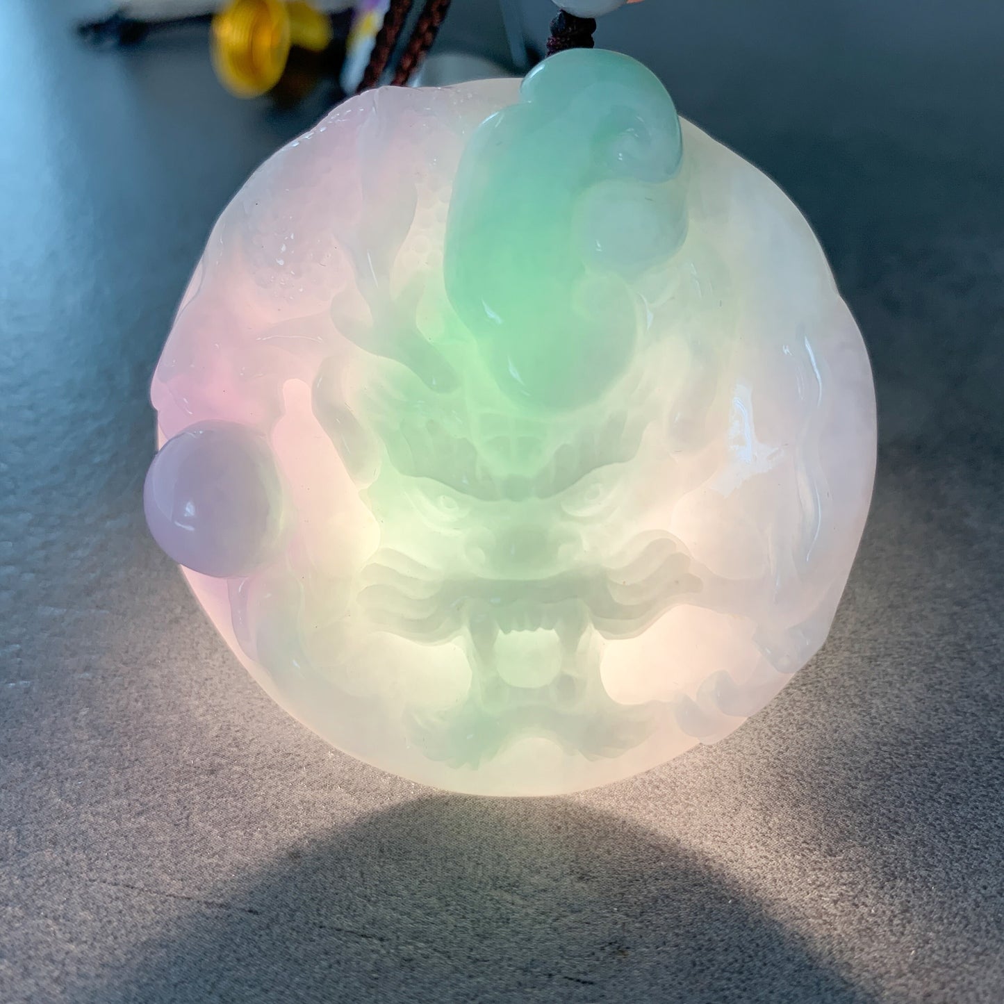 Purple Green Jadeite Jade Dragon Chinese Zodiac Hand Carved Pendant Necklace, YJ-0321-0324500 - AriaDesignCollection