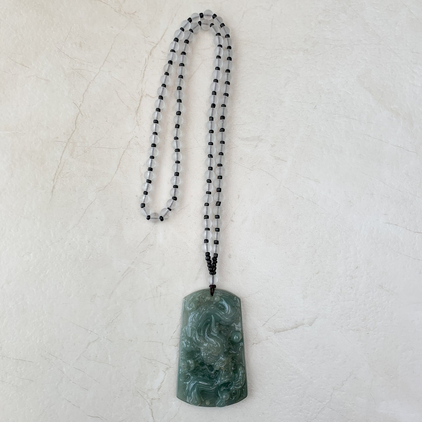 Large Jadeite Jade Dragon Chinese Zodiac Hand Carved Pendant Necklace, YJ-0321-0465253 - AriaDesignCollection