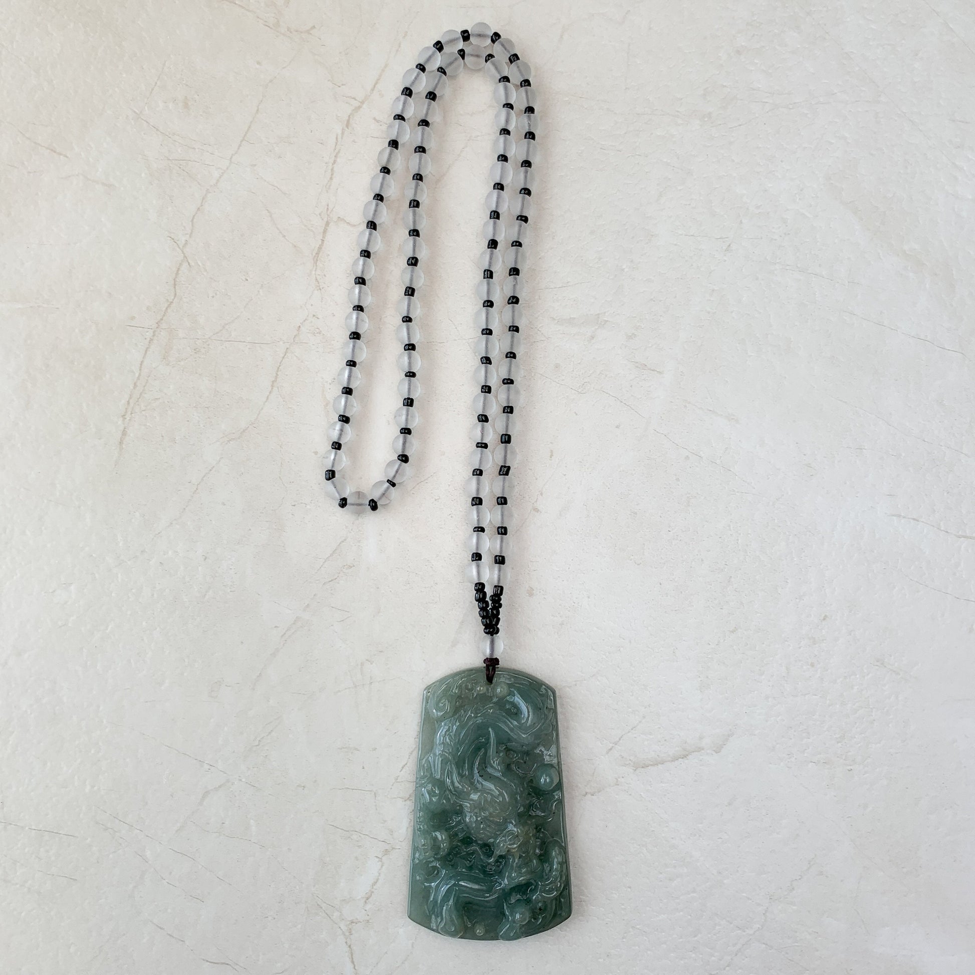 Large Jadeite Jade Dragon Chinese Zodiac Hand Carved Pendant Necklace, YJ-0321-0465253 - AriaDesignCollection
