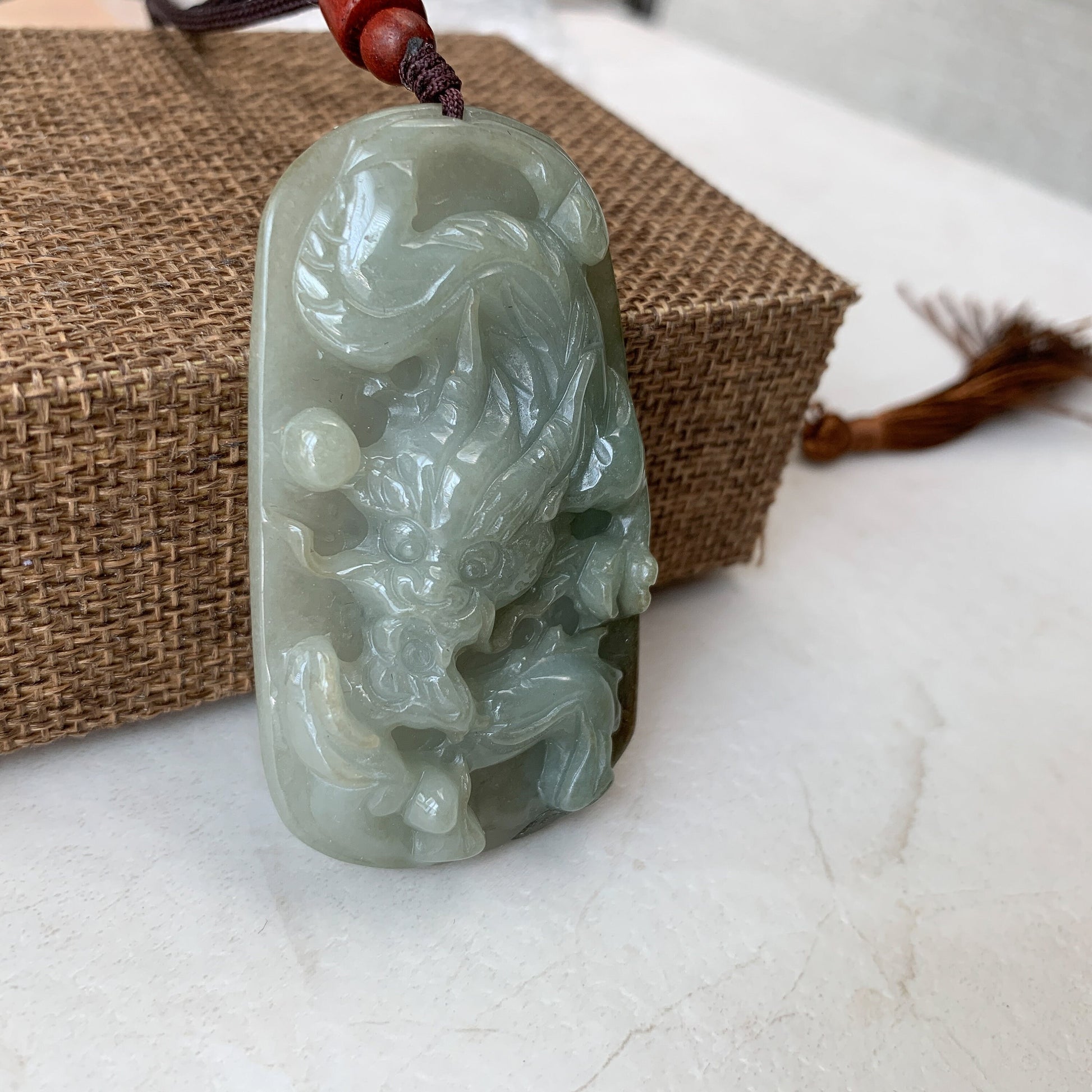 Jadeite Jade Dragon Chinese Zodiac Hand Carved Pendant Necklace, YJ-0321-0470386 - AriaDesignCollection