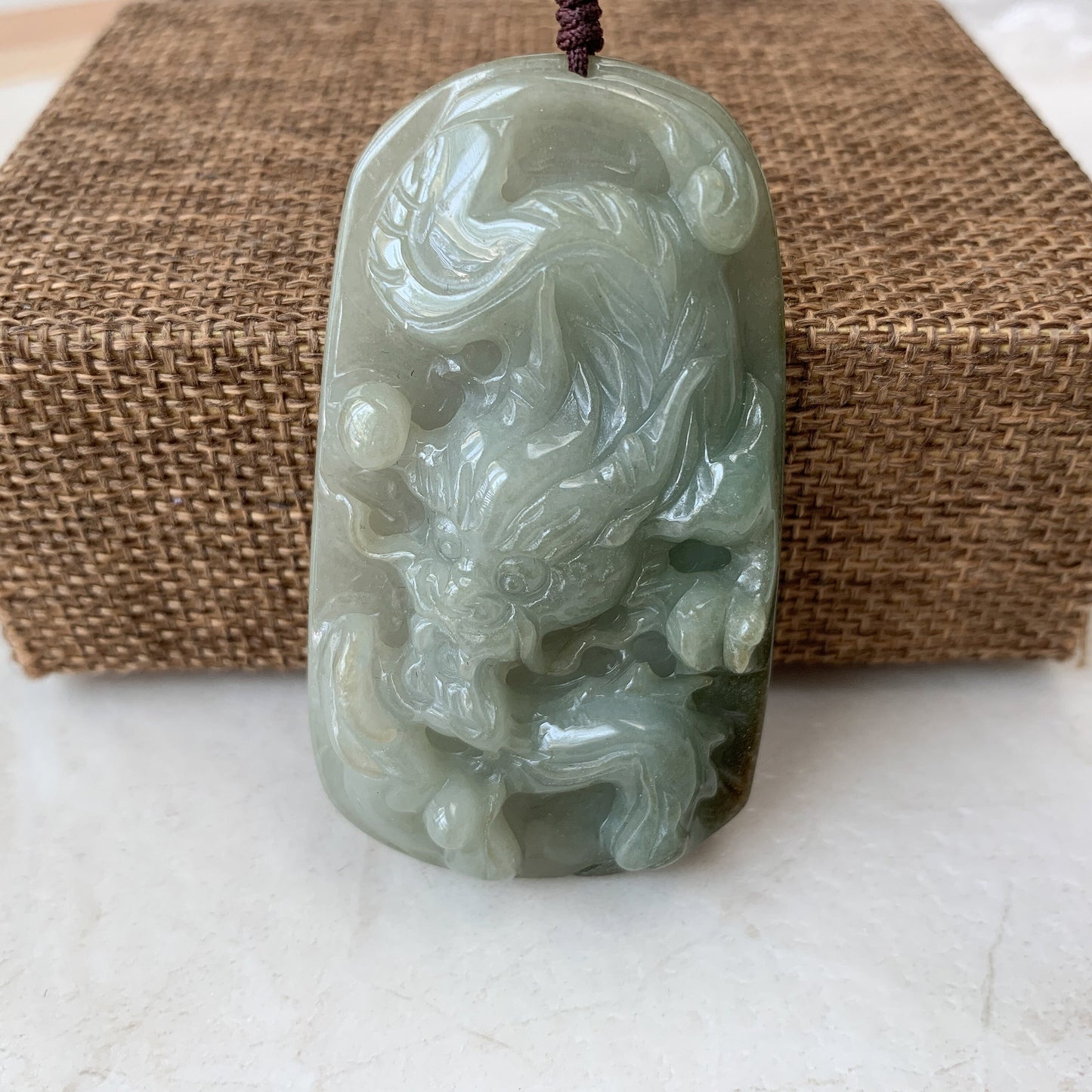 Jadeite Jade Dragon Chinese Zodiac Hand Carved Pendant Necklace, YJ-0321-0470386 - AriaDesignCollection