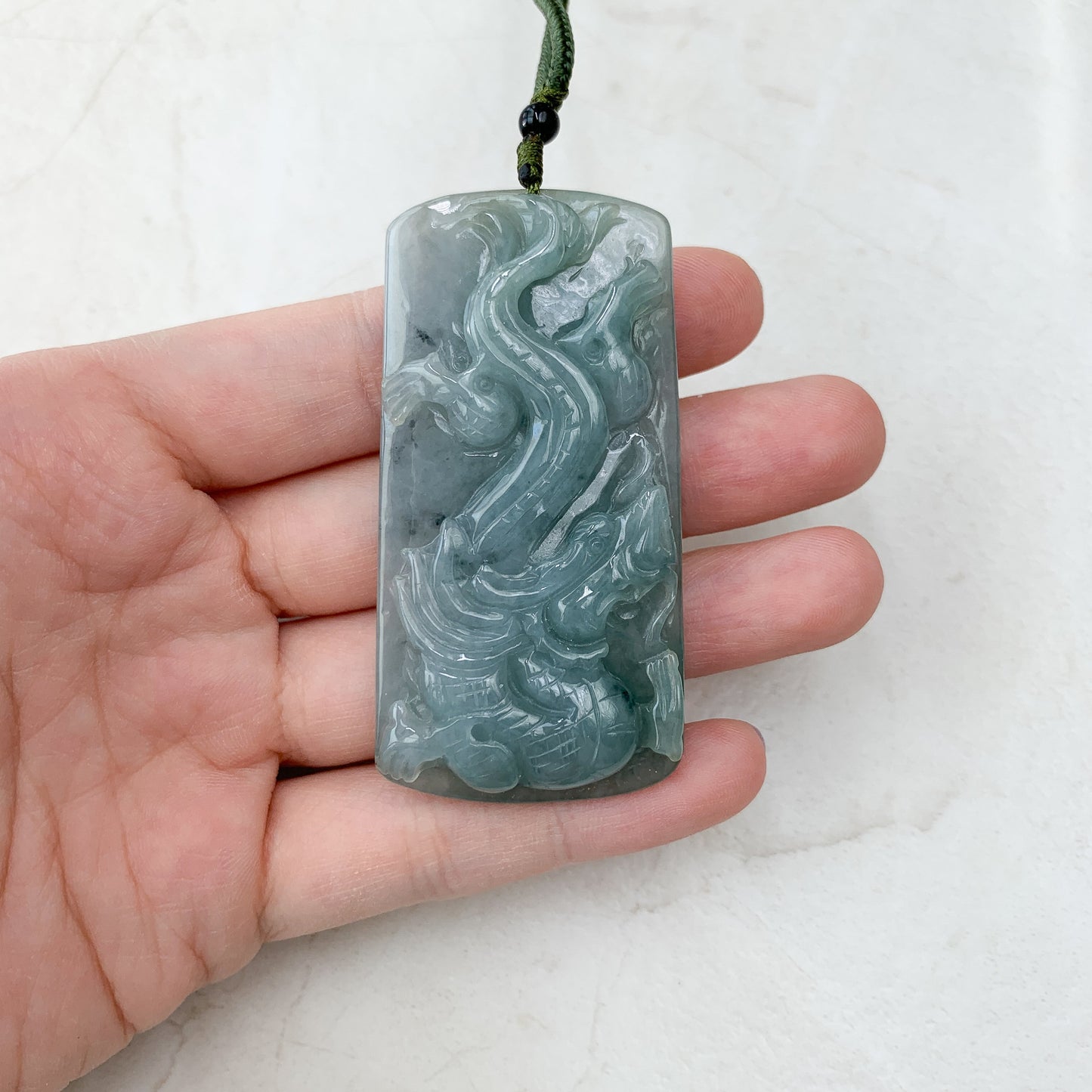 Dual Side Jade Dragon Phoenix Necklace, Green Jadeite Jade, Hand Carved Jade Necklace, Jade Pendant, YJ-0321-0348621 - AriaDesignCollection