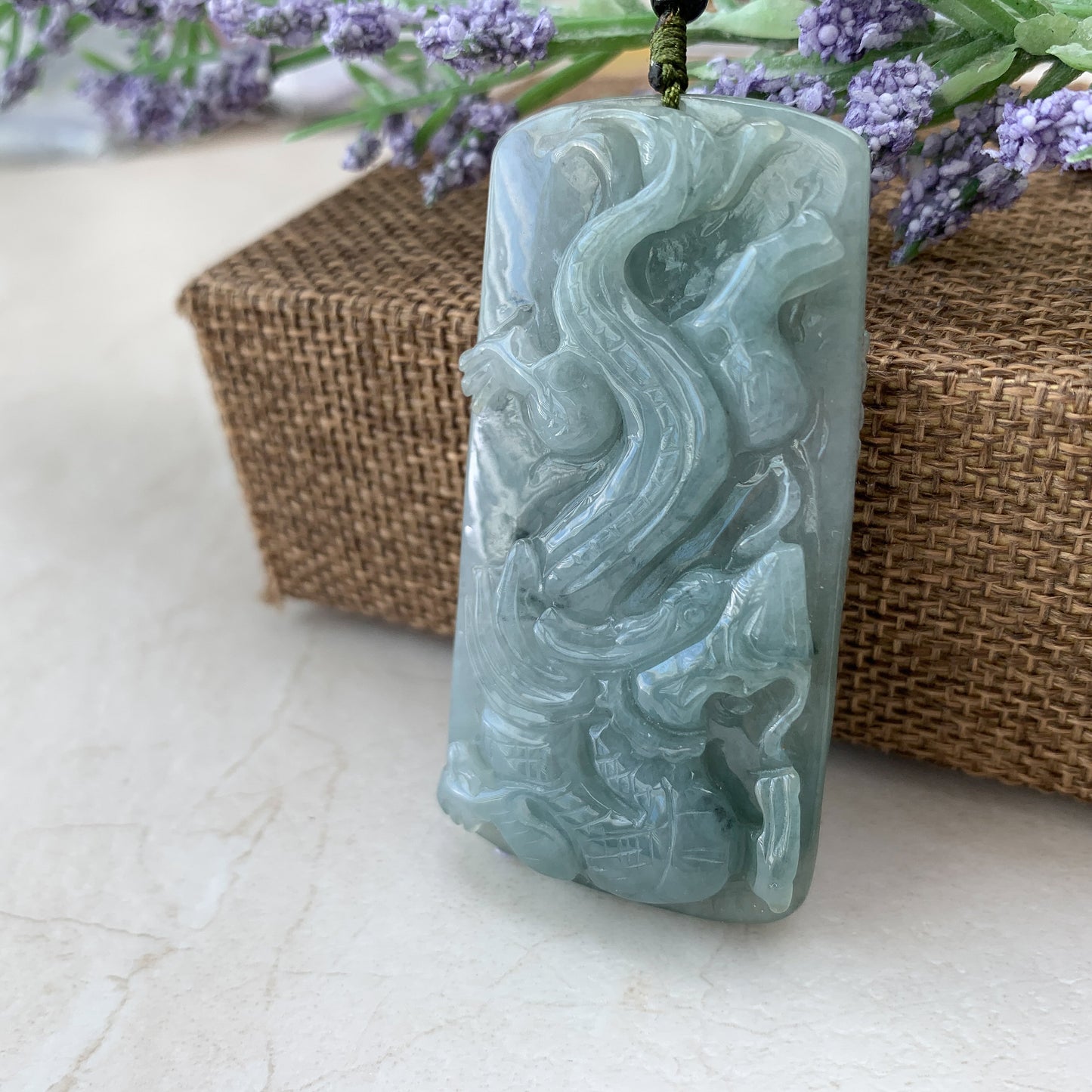 Dual Side Jade Dragon Phoenix Necklace, Green Jadeite Jade, Hand Carved Jade Necklace, Jade Pendant, YJ-0321-0348621 - AriaDesignCollection