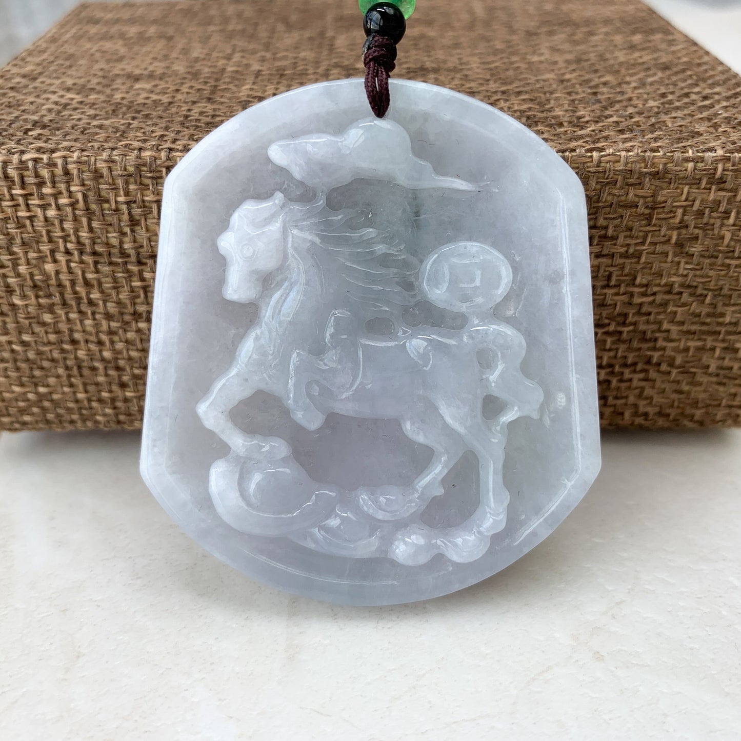 Large Horse Jade Jadeite Chinese Zodiac Carved Pendant Necklace, YJ-0321-0442959 - AriaDesignCollection