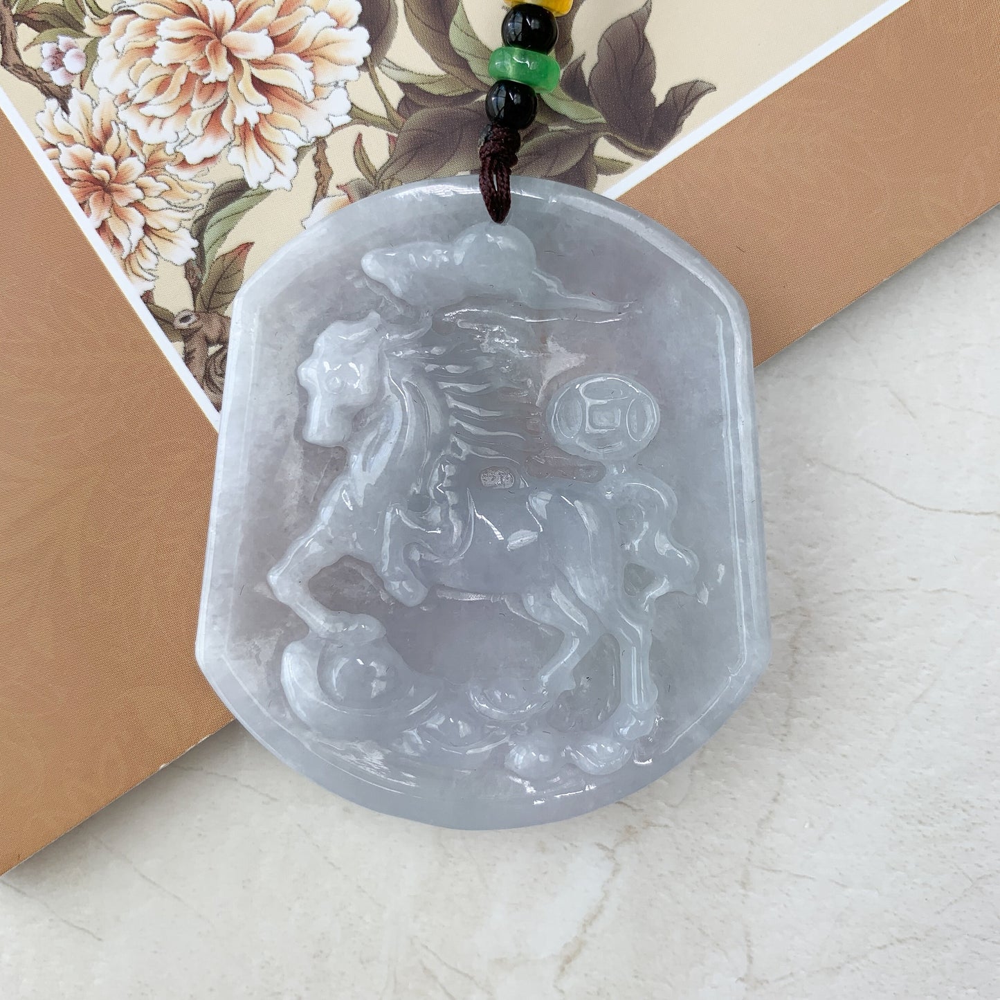 Large Horse Jade Jadeite Chinese Zodiac Carved Pendant Necklace, YJ-0321-0442959 - AriaDesignCollection