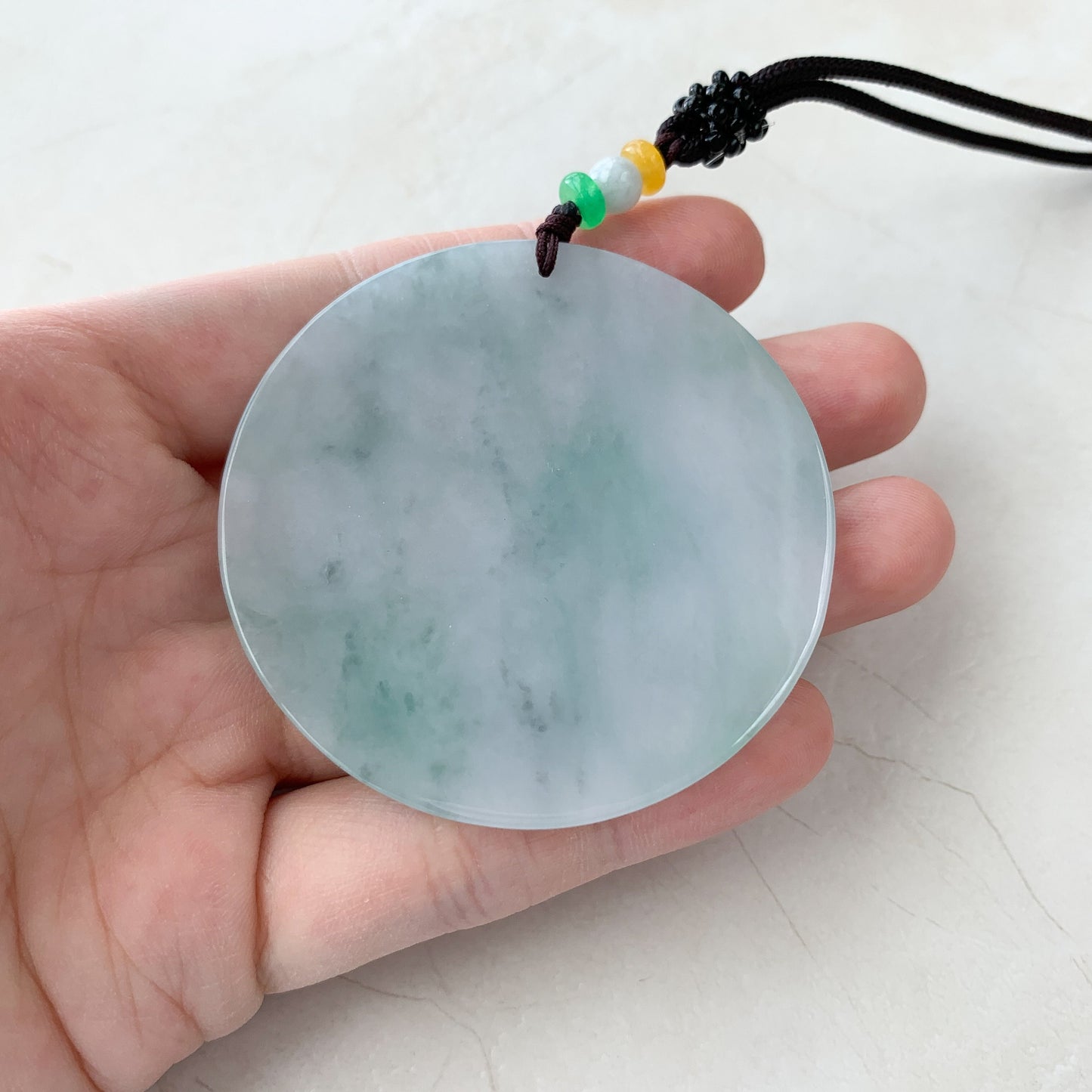 Large Jadeite Jade Guan Yin Sitting on Lotus with Phoenix Avalokiteshvara Carved Pendant Necklace, YJ-0321-0447204 - AriaDesignCollection