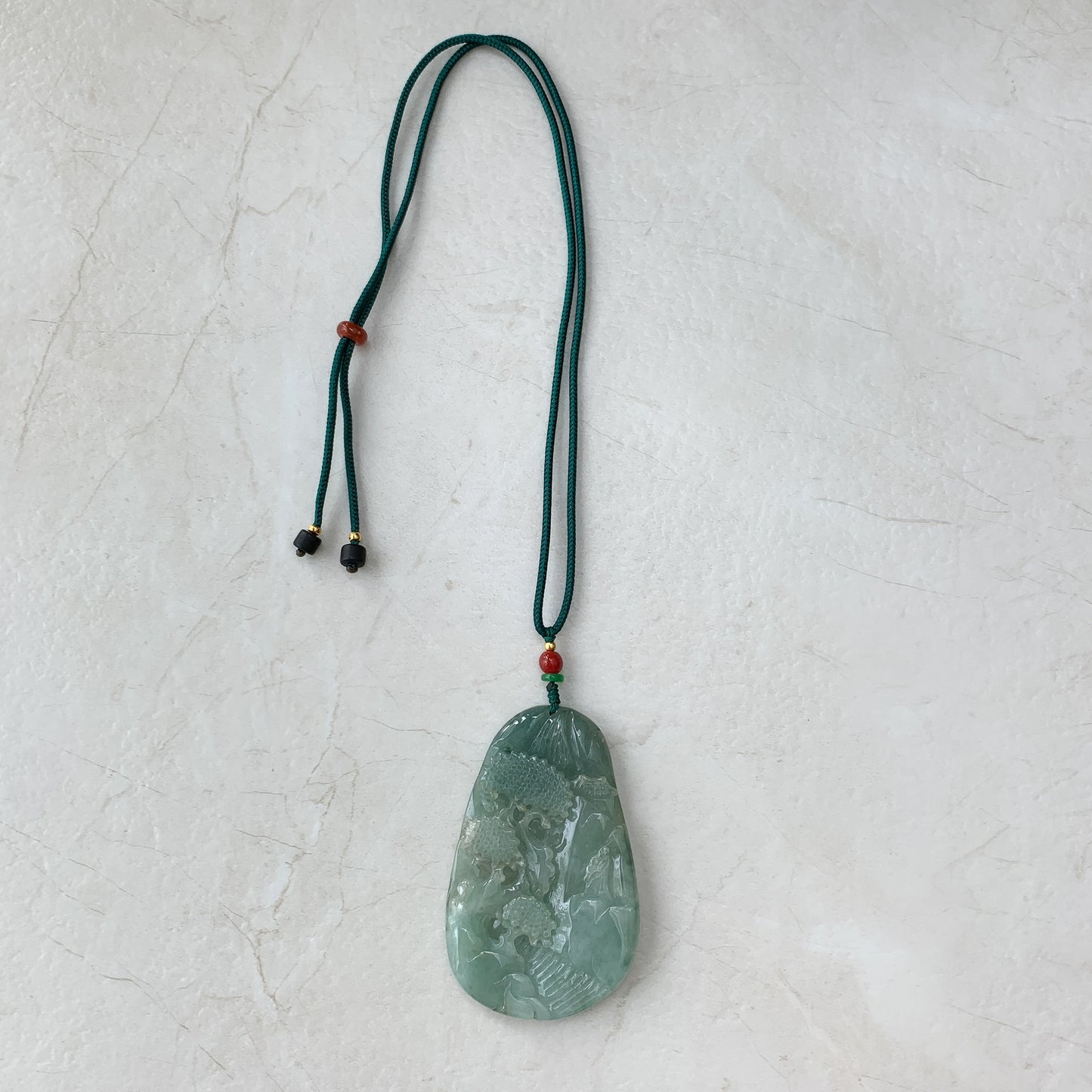 Green Tree Pendant, Jadeite Jade, Mountain Forest River Scenery, Hand Carved Pendant Necklace, YJ-0321-0447168 - AriaDesignCollection