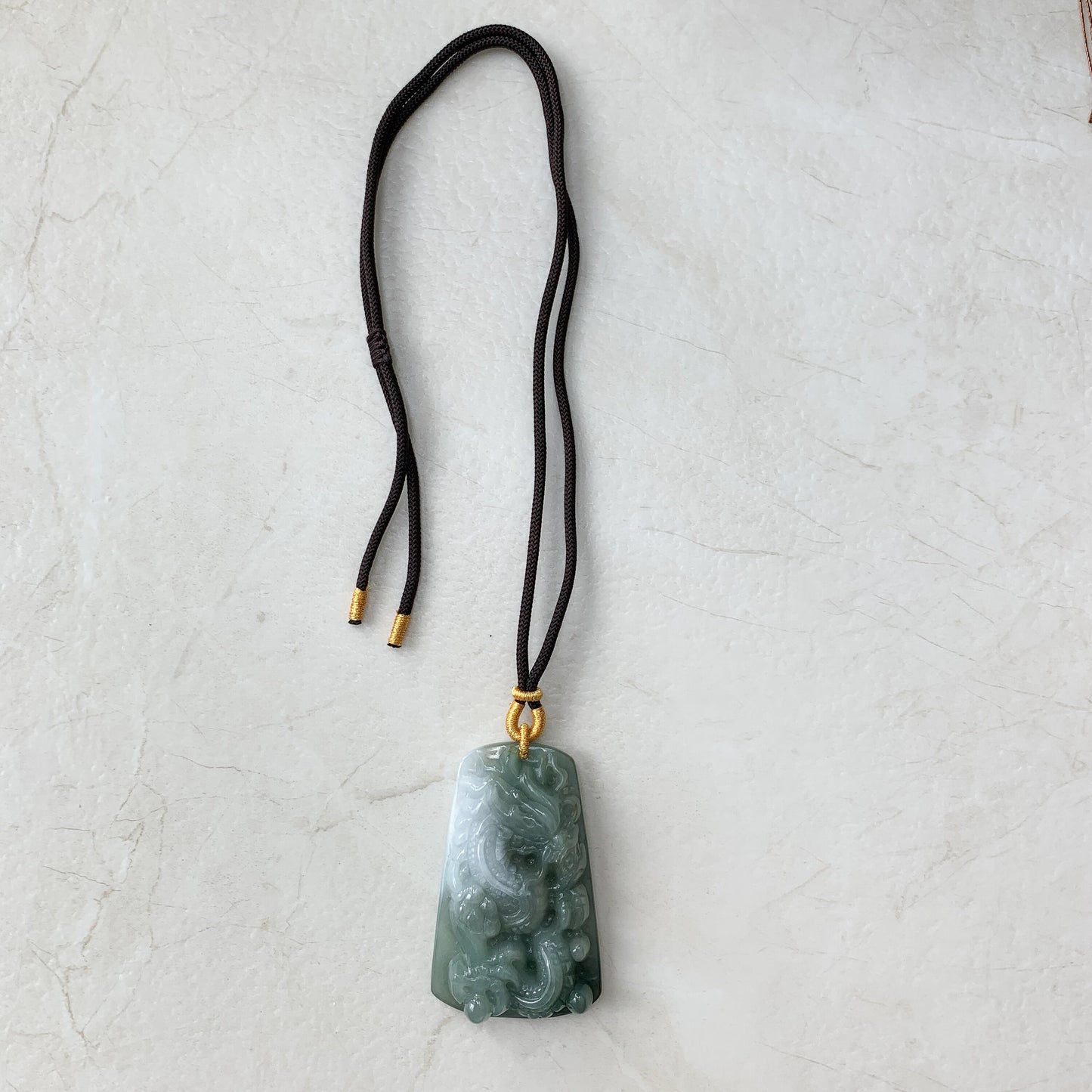 Large Jadeite Jade Dragon Chinese Zodiac Hand Carved Pendant Necklace, YJ-0321-0441007 - AriaDesignCollection