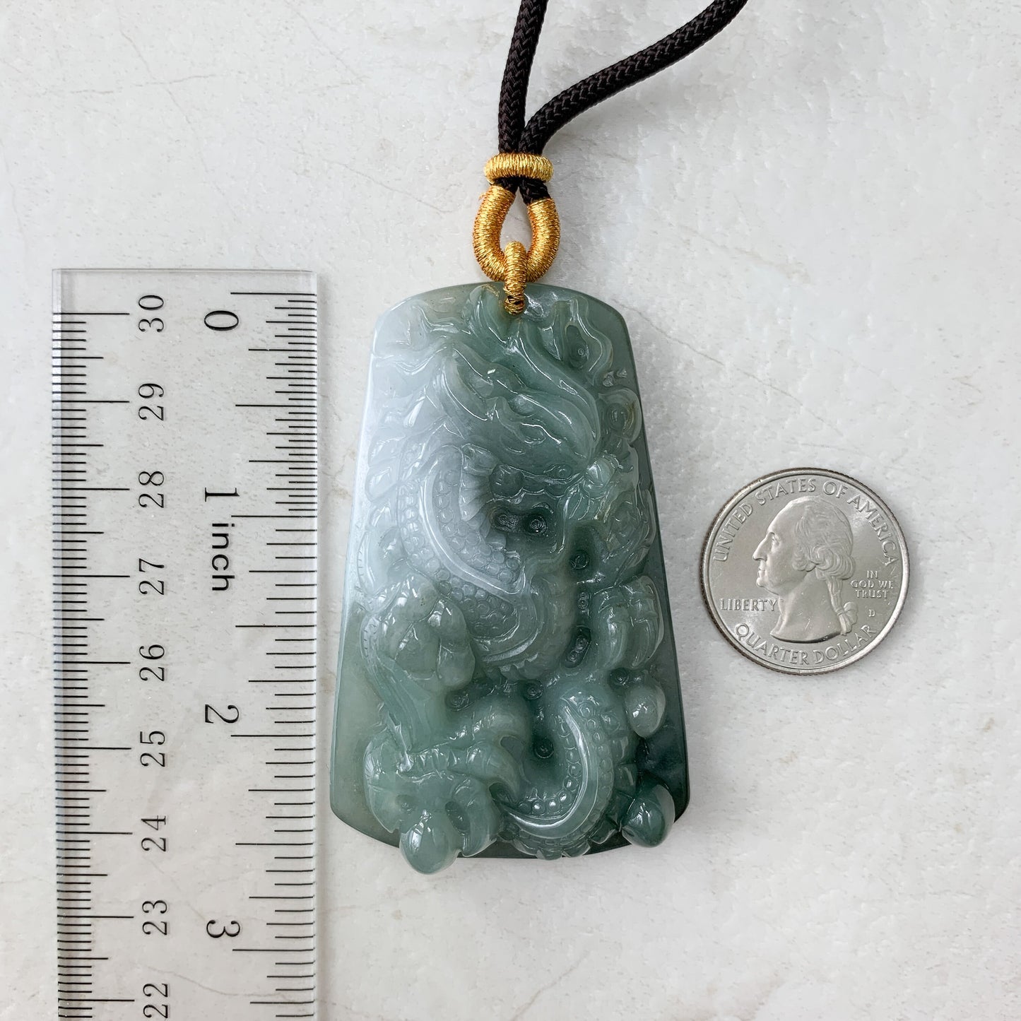 Large Jadeite Jade Dragon Chinese Zodiac Hand Carved Pendant Necklace, YJ-0321-0441007 - AriaDesignCollection