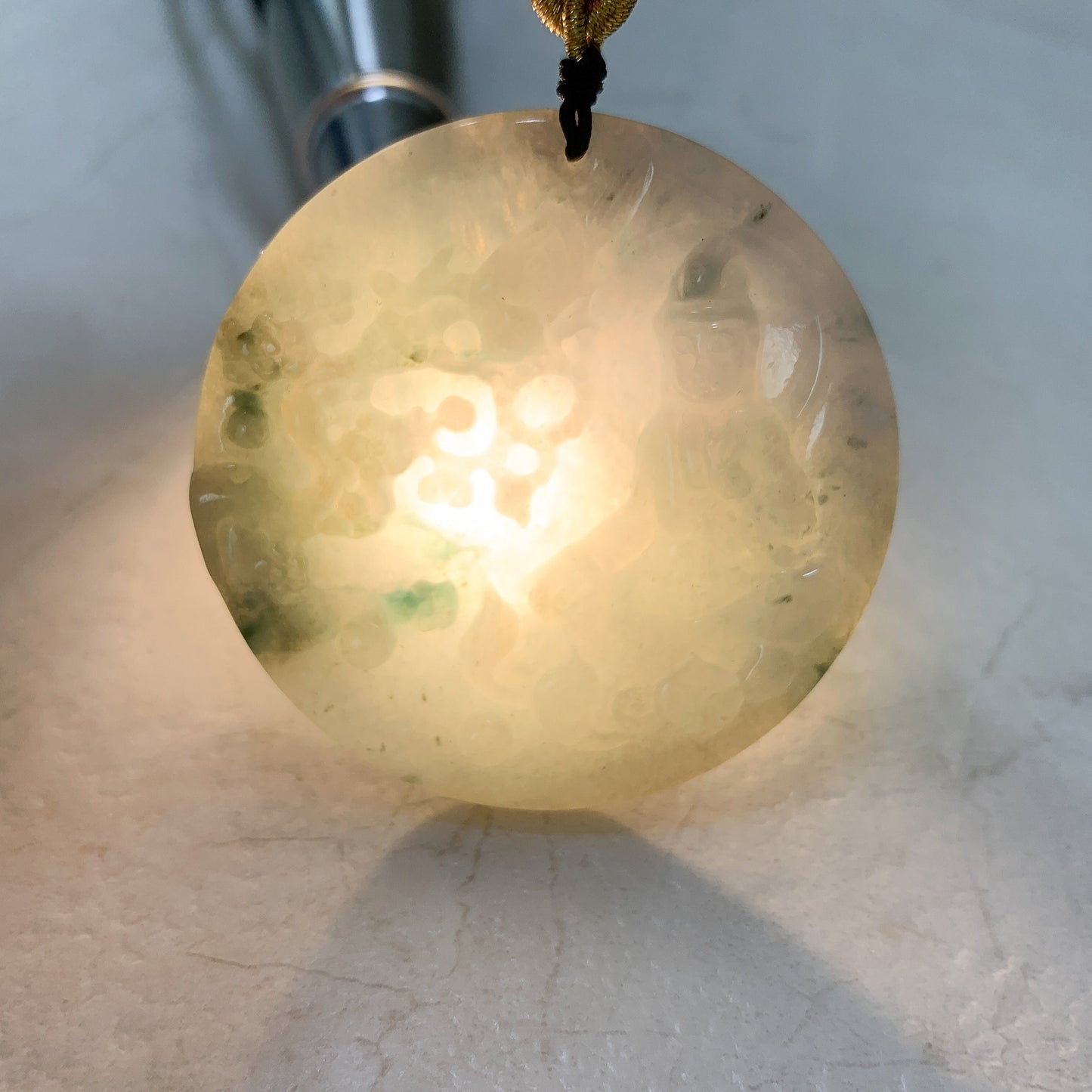 Large Jadeite Jade Guan Yin Sitting on Lotus with Phoenix Avalokiteshvara Carved Pendant Necklace, YJ-0321-0351344 - AriaDesignCollection