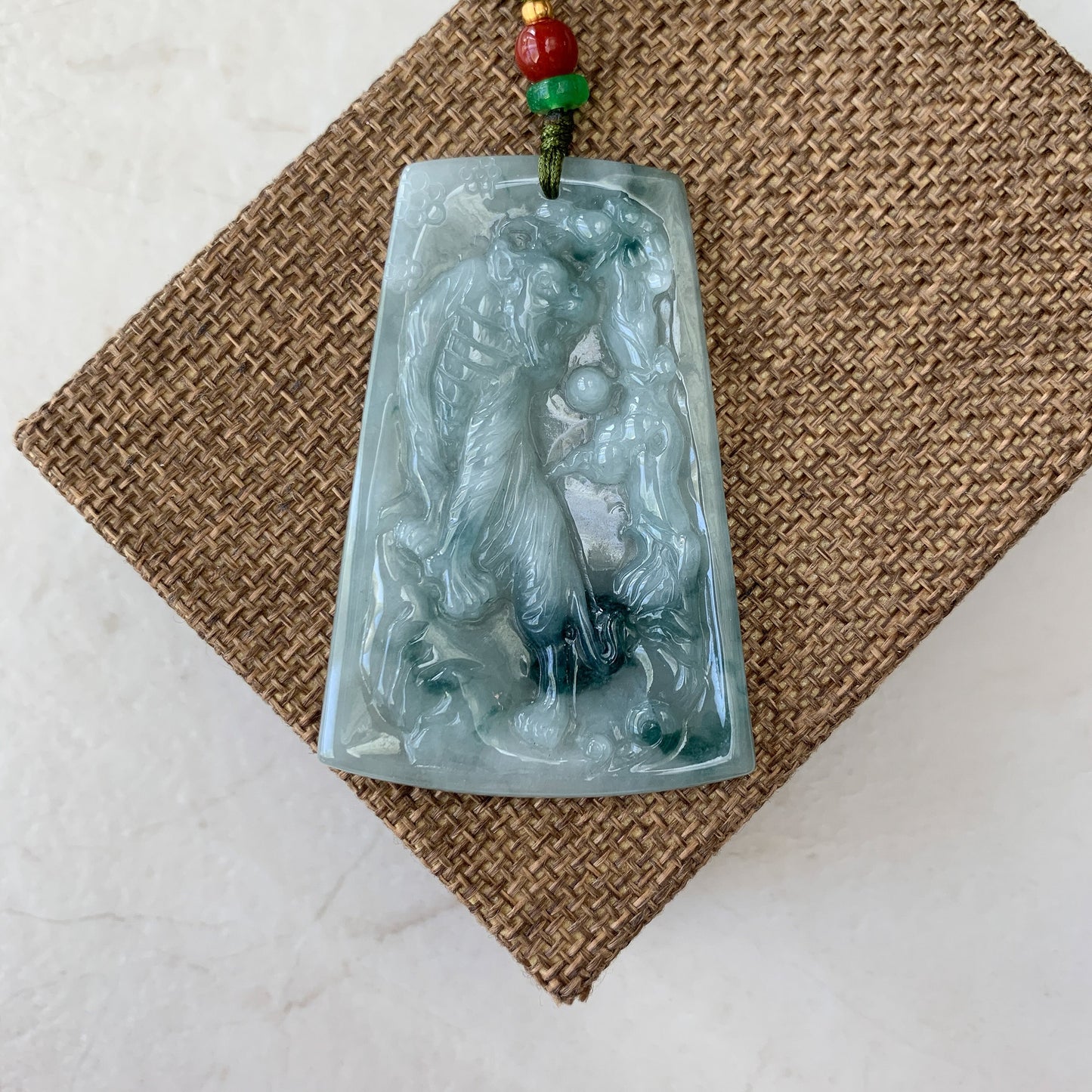Jadeite Jade Tiger Chinese Zodiac Carved Pendant Necklace, YJ-0321-0324816 - AriaDesignCollection