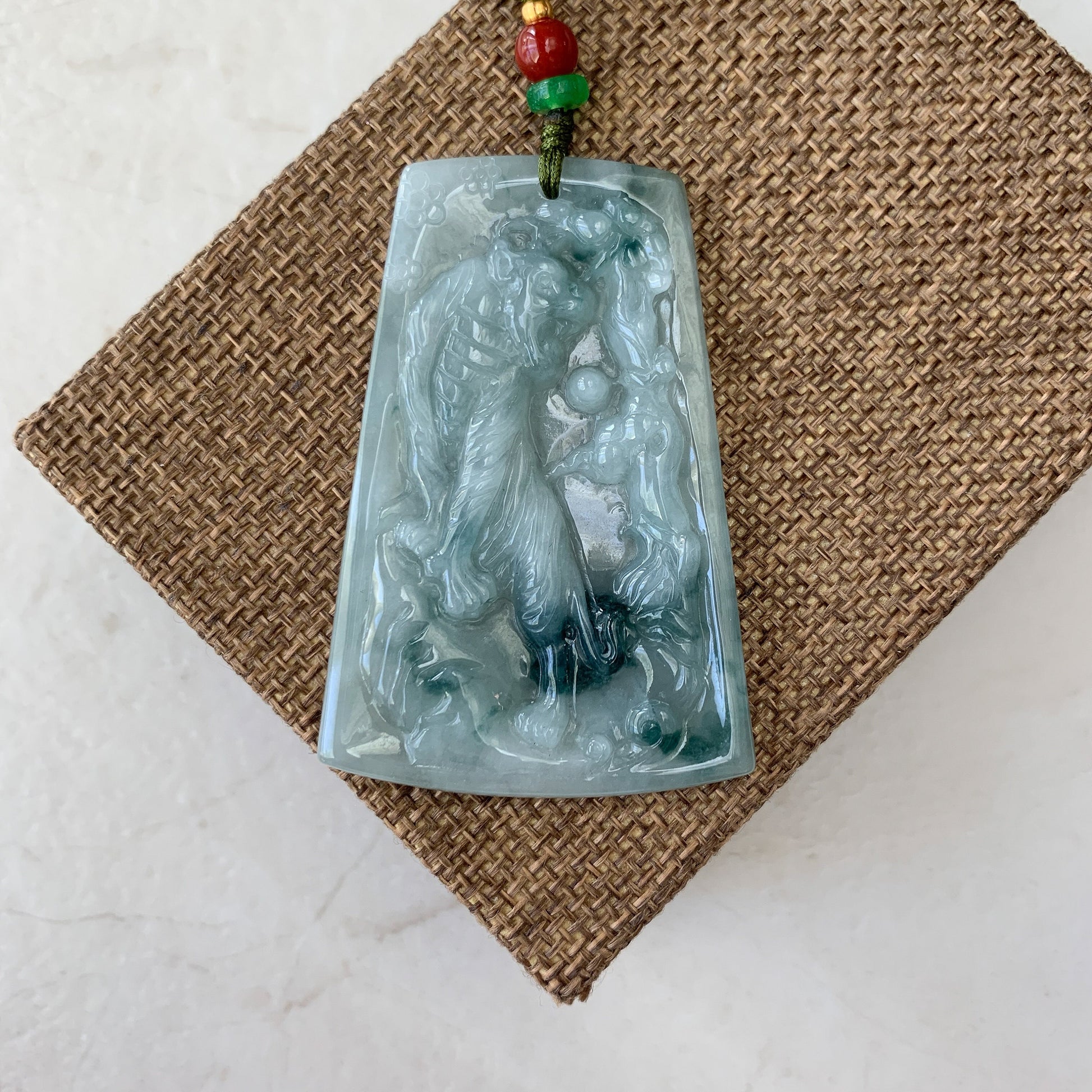 Jadeite Jade Tiger Chinese Zodiac Carved Pendant Necklace, YJ-0321-0324816 - AriaDesignCollection