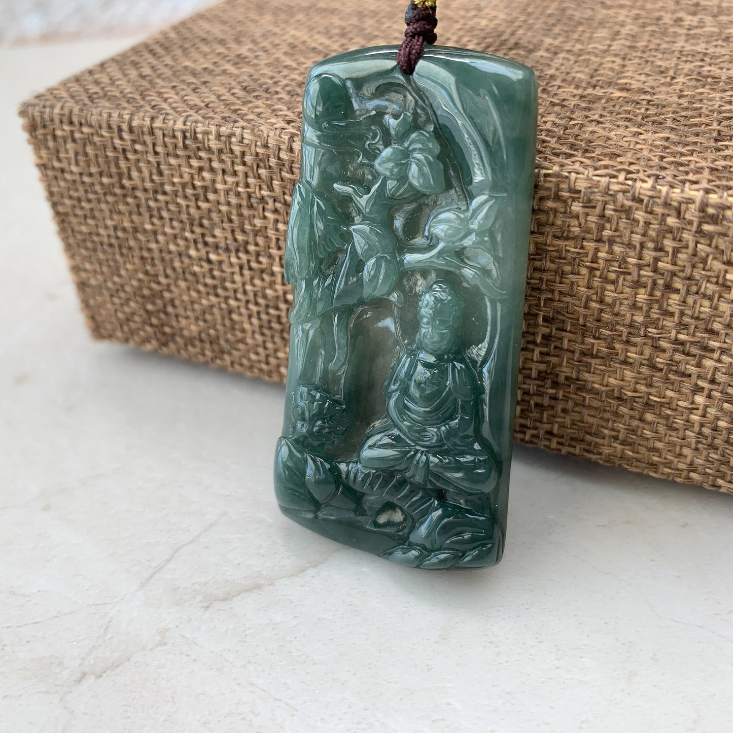 Jadeite Jade Vairocana Buddha Da Ri Ru Lai Green Yellow Carved Pendant Necklace, YJ-0321-0360436 - AriaDesignCollection