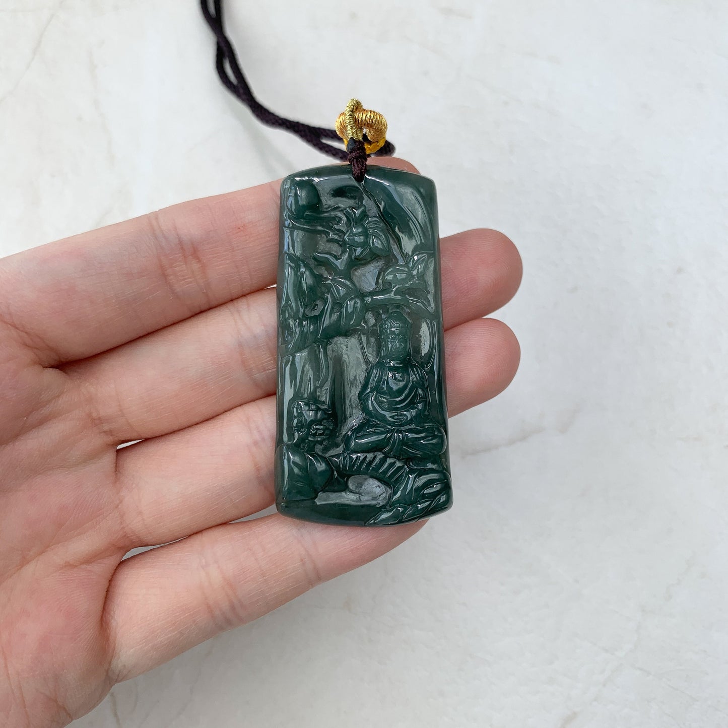 Jadeite Jade Vairocana Buddha Da Ri Ru Lai Green Yellow Carved Pendant Necklace, YJ-0321-0360436 - AriaDesignCollection