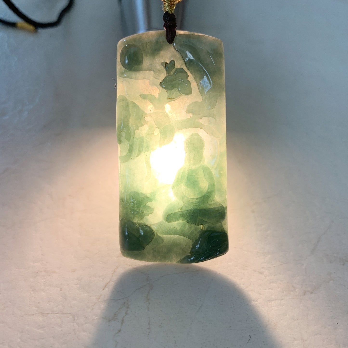 Jadeite Jade Vairocana Buddha Da Ri Ru Lai Green Yellow Carved Pendant Necklace, YJ-0321-0360436 - AriaDesignCollection