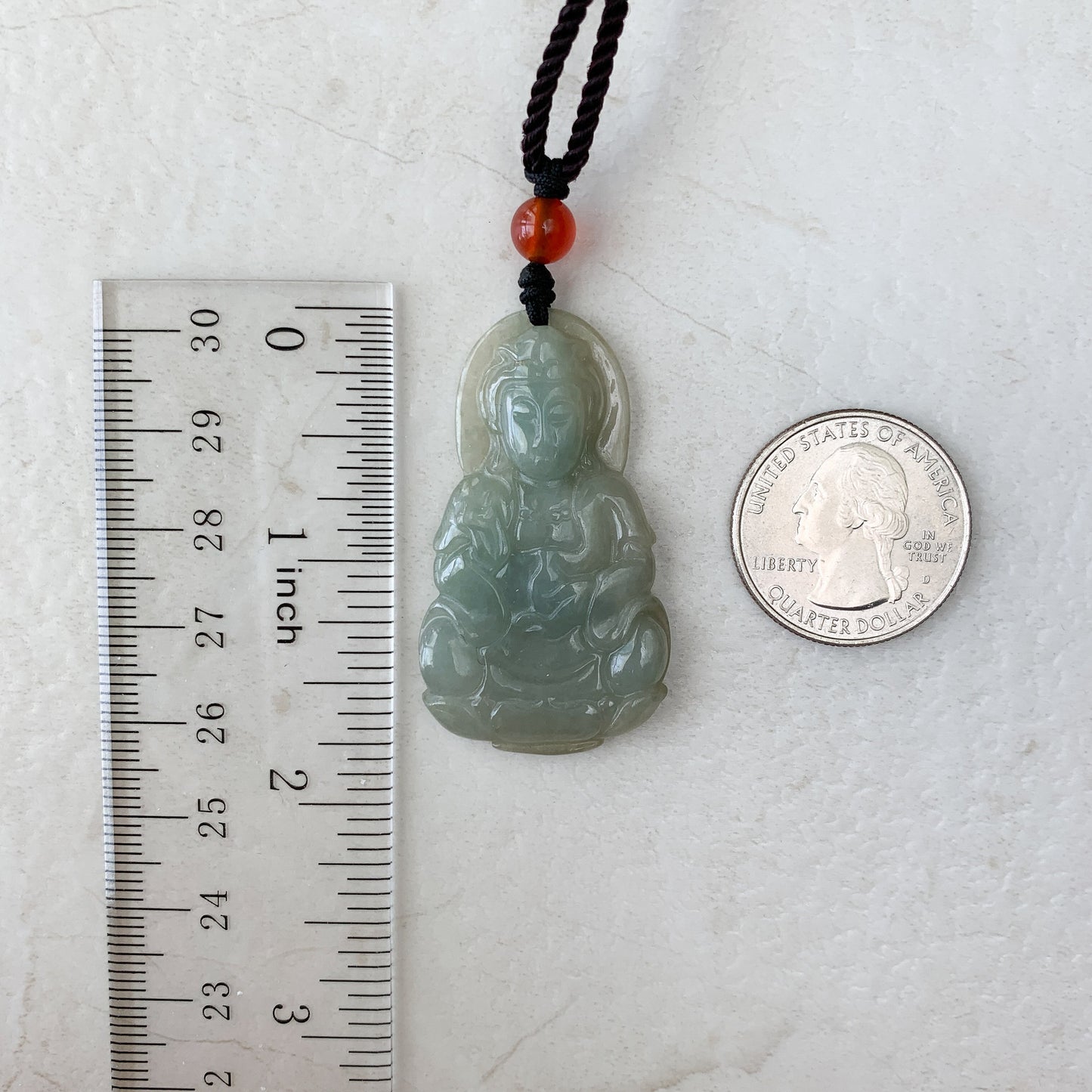 Jadeite Jade Guan Yin Kwan Yin Avalokitesvara Semi-Translucent Carved Pendant Necklace, YW-0110-1646935732 - AriaDesignCollection