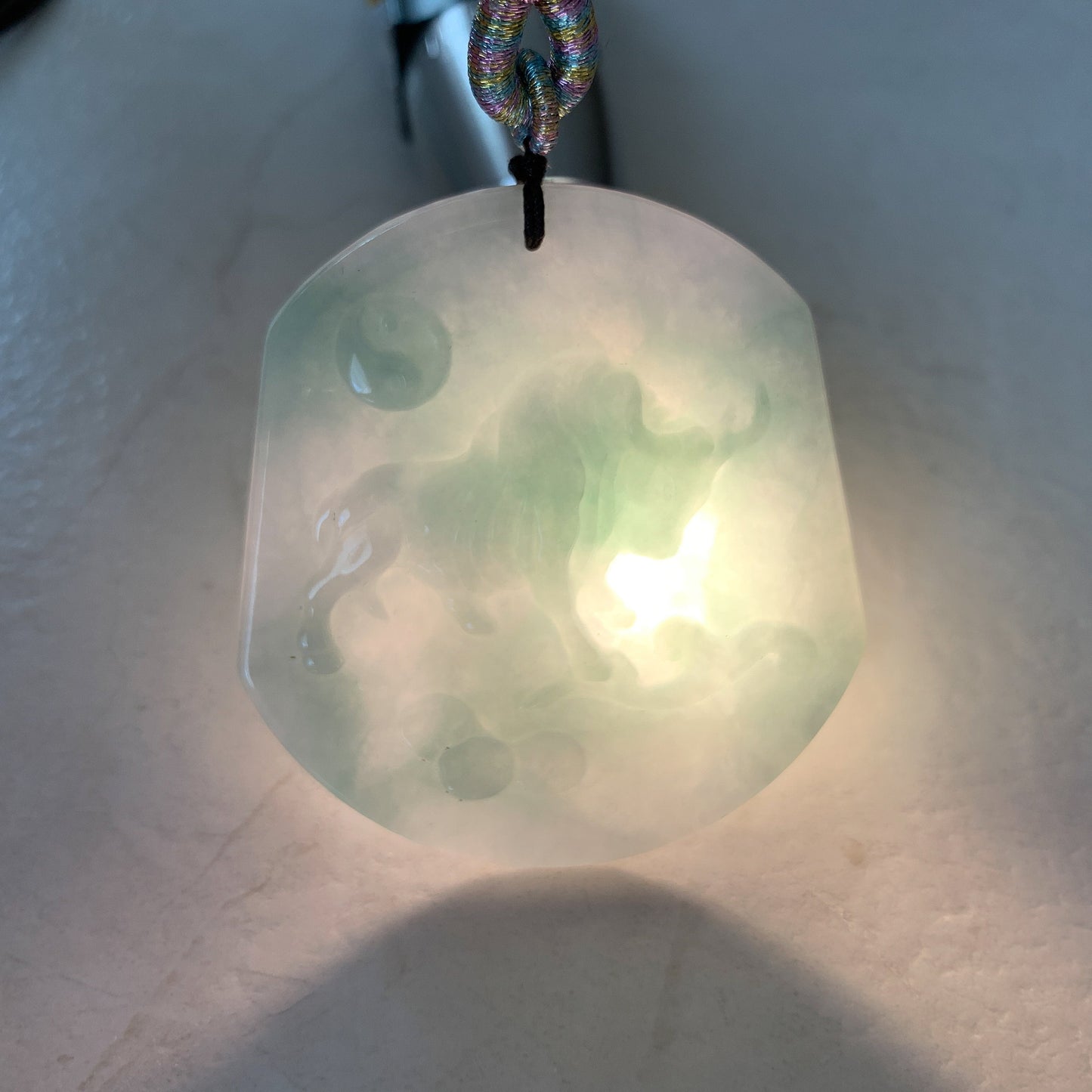 Ox Jadeite Jade Bull Cow Chinese Zodiac Carved Rustic Pendant Necklace, YJ-0321-0324765 - AriaDesignCollection