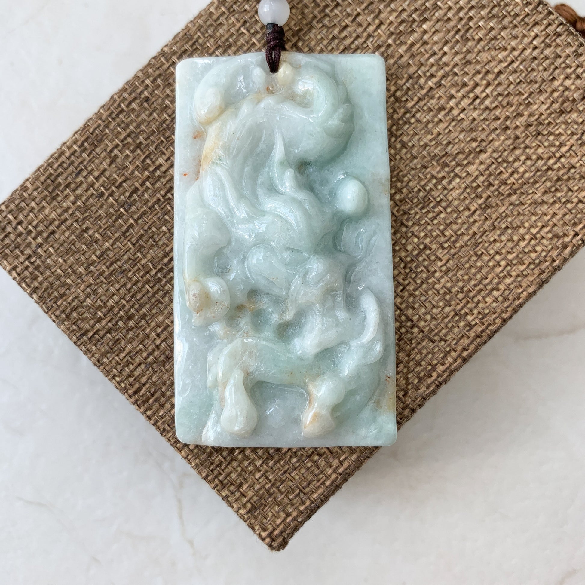 Rustic Style Jadeite Jade Dragon Chinese Zodiac Hand Carved Pendant Necklace, YJ-0321-0425727 - AriaDesignCollection