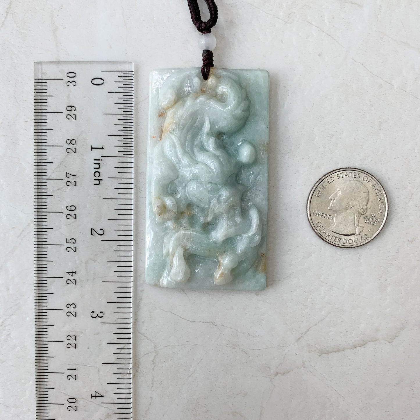 Rustic Style Jadeite Jade Dragon Chinese Zodiac Hand Carved Pendant Necklace, YJ-0321-0425727 - AriaDesignCollection