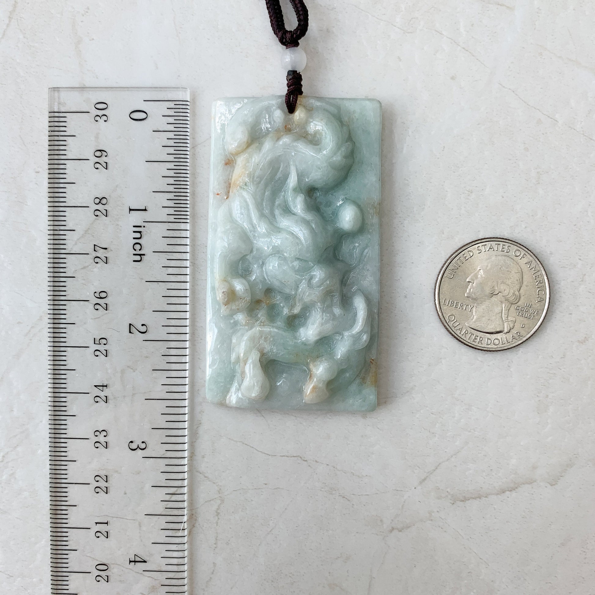 Rustic Style Jadeite Jade Dragon Chinese Zodiac Hand Carved Pendant Necklace, YJ-0321-0425727 - AriaDesignCollection