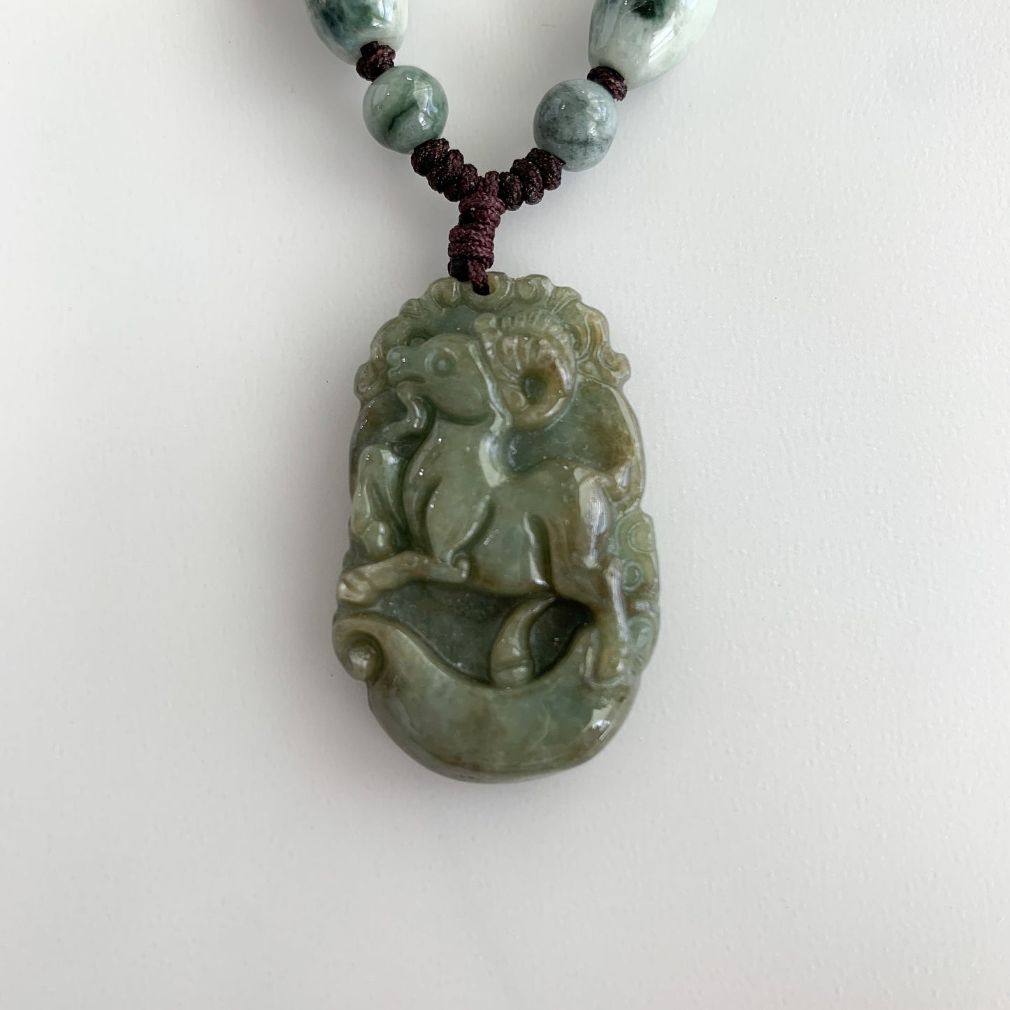 Jadeite Jade Sheep Goat Ram Chinese Zodiac Carved Pendant Necklace, YW-0321-1646062518 - AriaDesignCollection