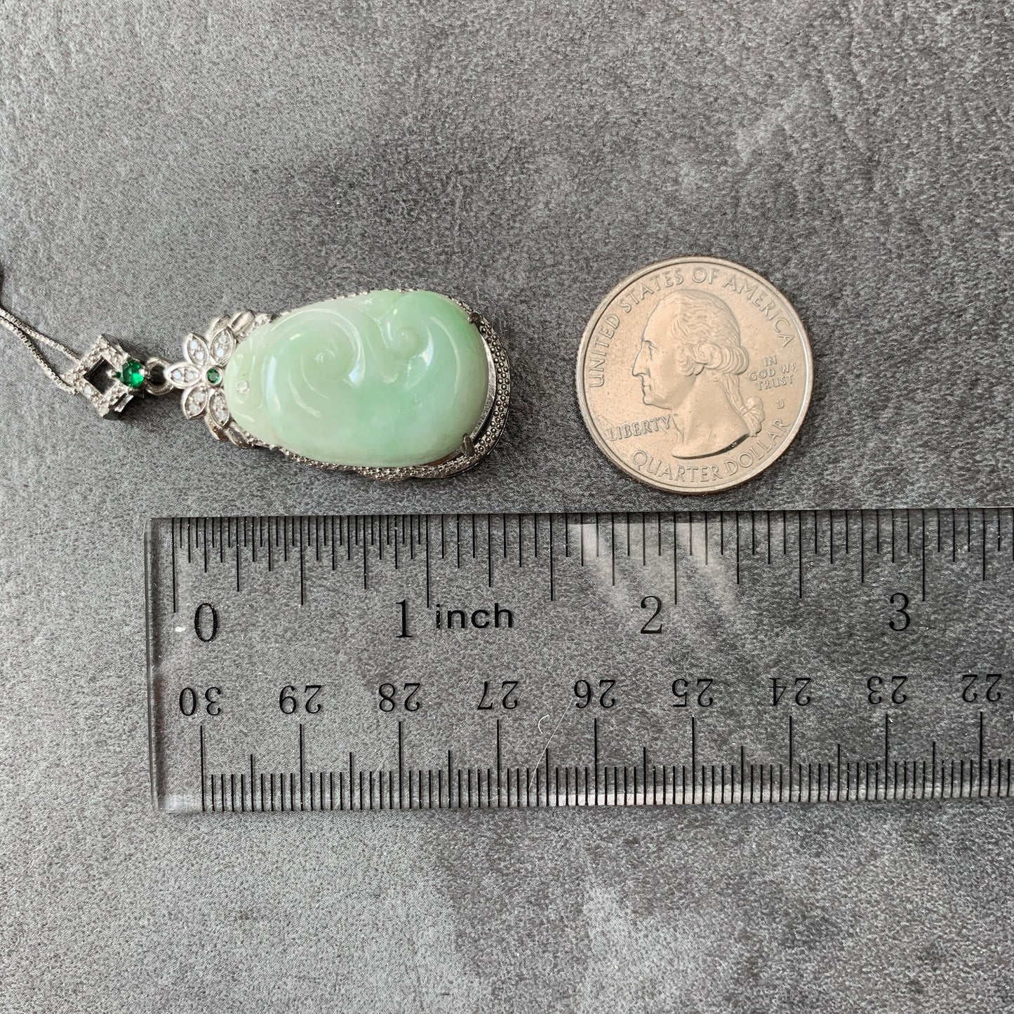 Jadeite Jade Lucky Ruyi, Ru Yi, 如意, Sterling Silver Pendant Hand Carved Necklace, BJ-0621-0003439-1 - AriaDesignCollection