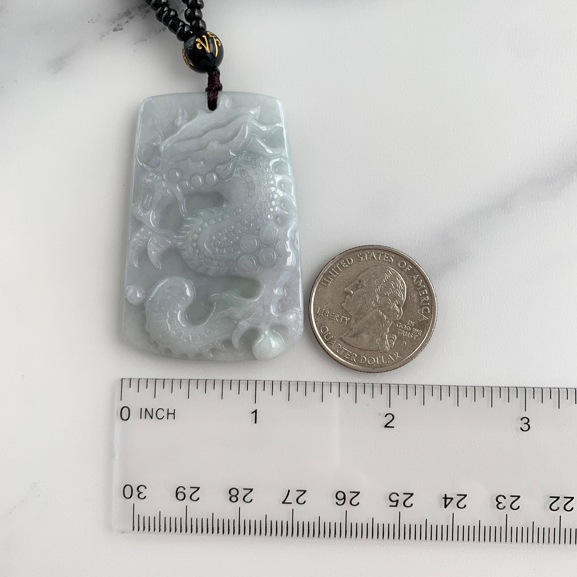 Jadeite Jade Dragon Chinese Zodiac Hand Carved Pendant Black Necklace, YJ-0321-0454749 - AriaDesignCollection