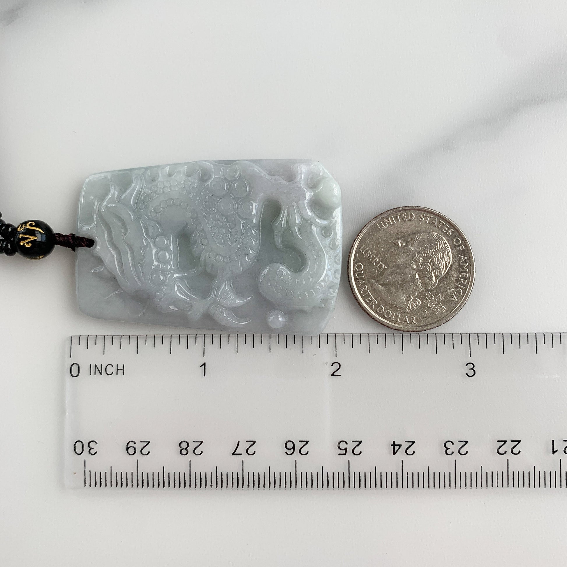 Jadeite Jade Dragon Chinese Zodiac Hand Carved Pendant Black Necklace, YJ-0321-0454749 - AriaDesignCollection