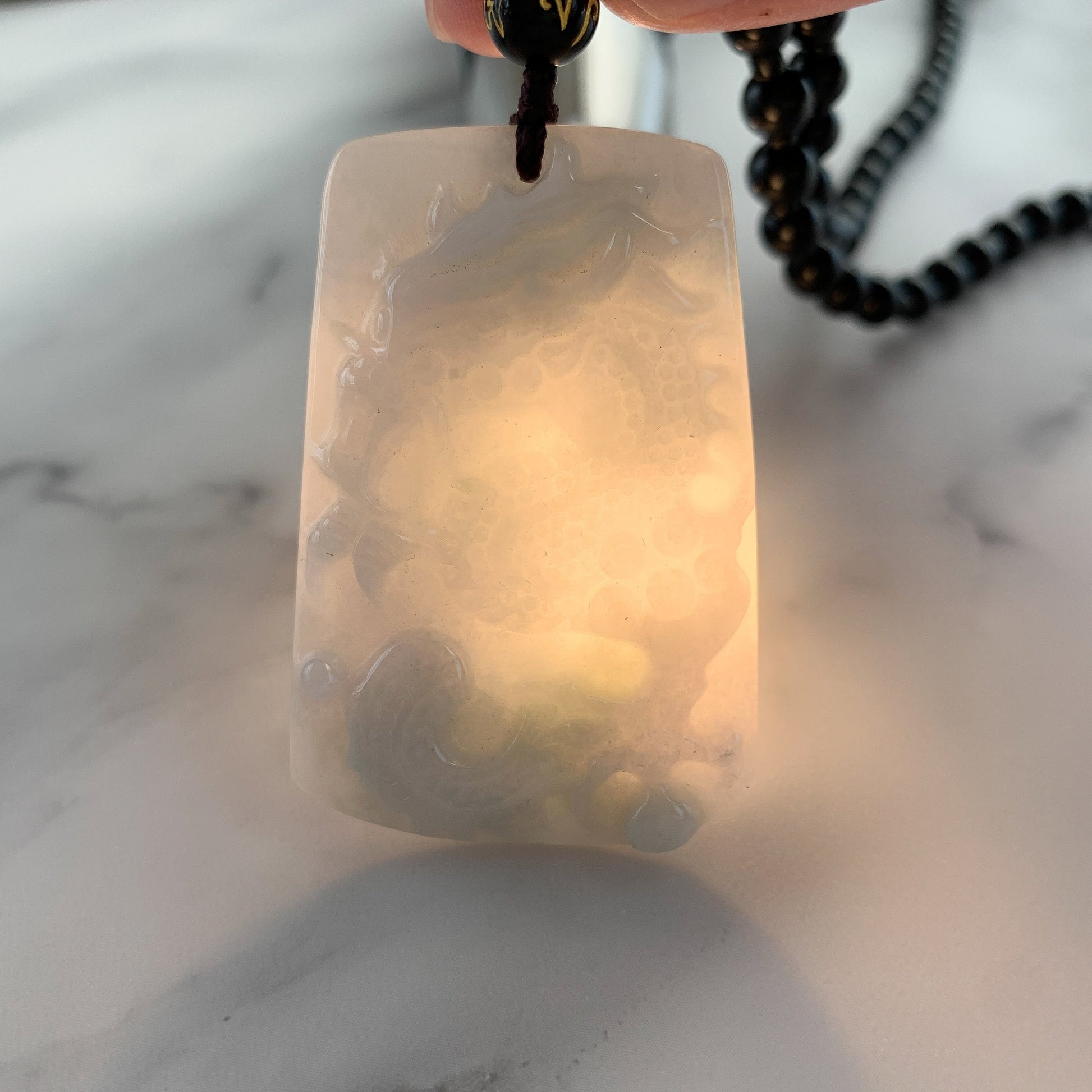 Jadeite Jade Dragon Chinese Zodiac Hand Carved Pendant Black Necklace, YJ-0321-0454749 - AriaDesignCollection