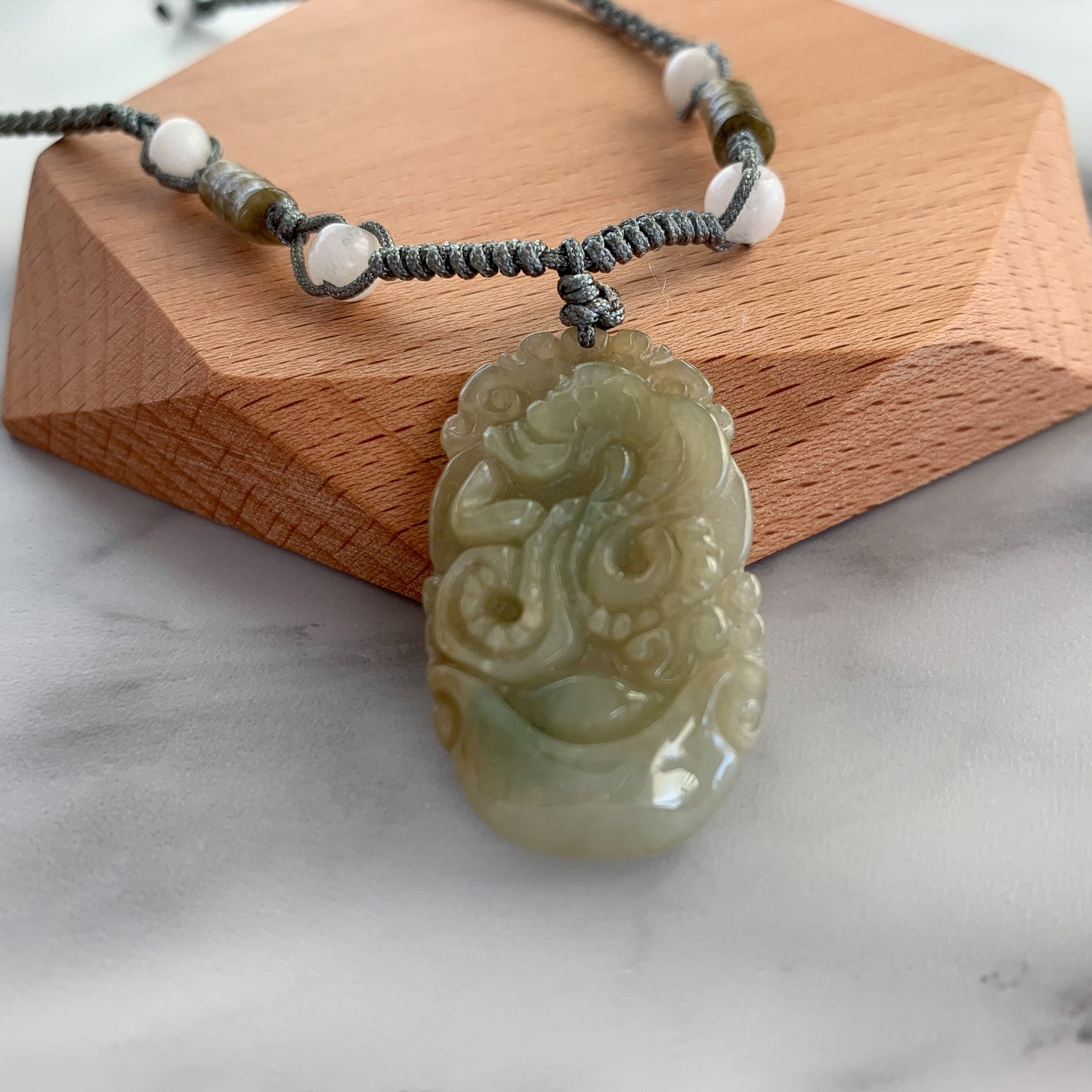 Jadeite Jade Snake Chinese Zodiac Carved Pendant Necklace, YJ-0321-1645570091 - AriaDesignCollection