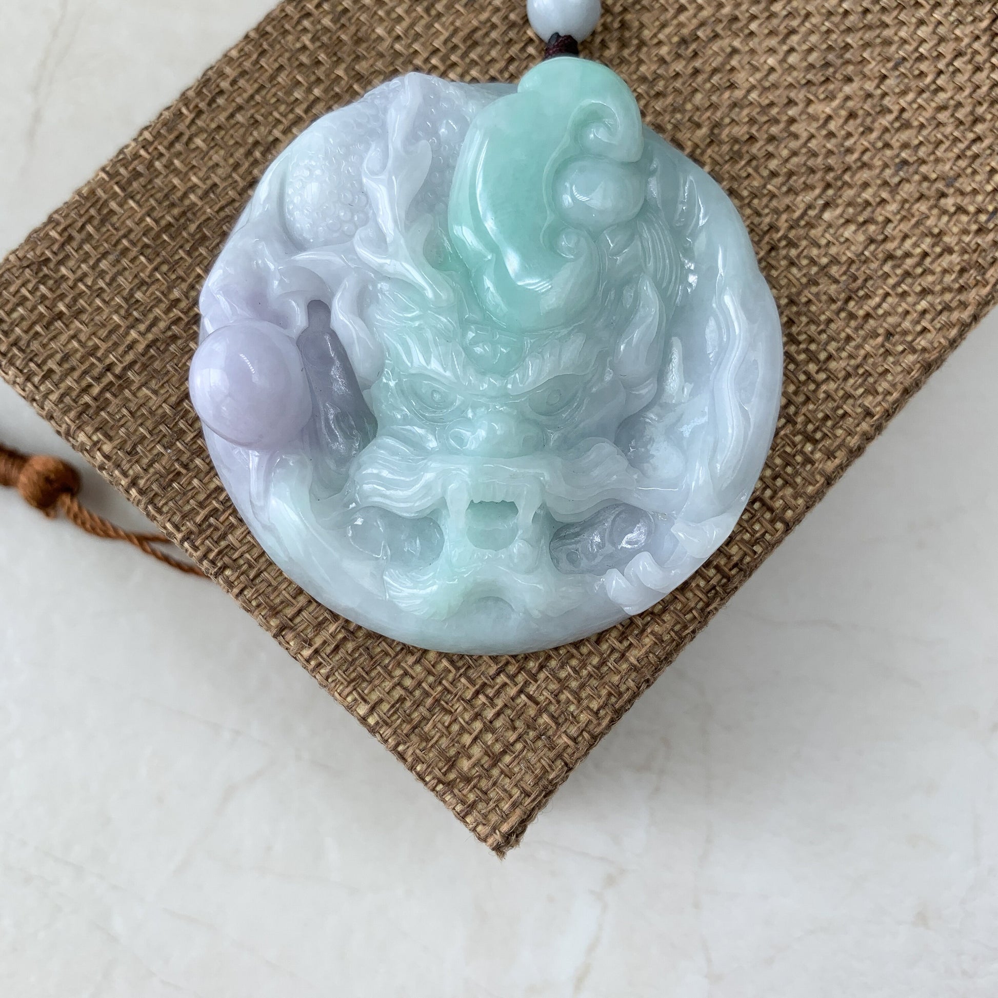 Purple Green Jadeite Jade Dragon Chinese Zodiac Hand Carved Pendant Necklace, YJ-0321-0324500 - AriaDesignCollection