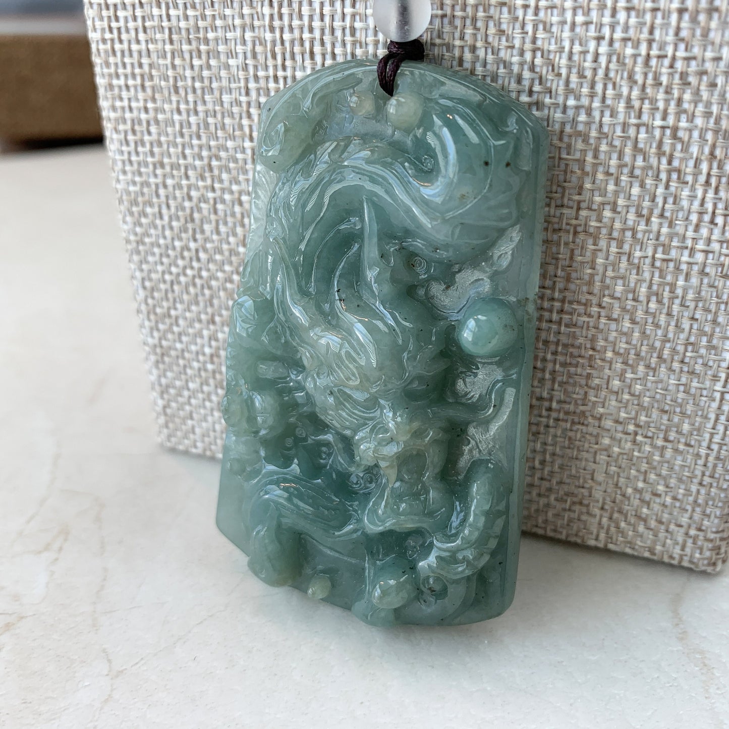 Large Jadeite Jade Dragon Chinese Zodiac Hand Carved Pendant Necklace, YJ-0321-0465253 - AriaDesignCollection