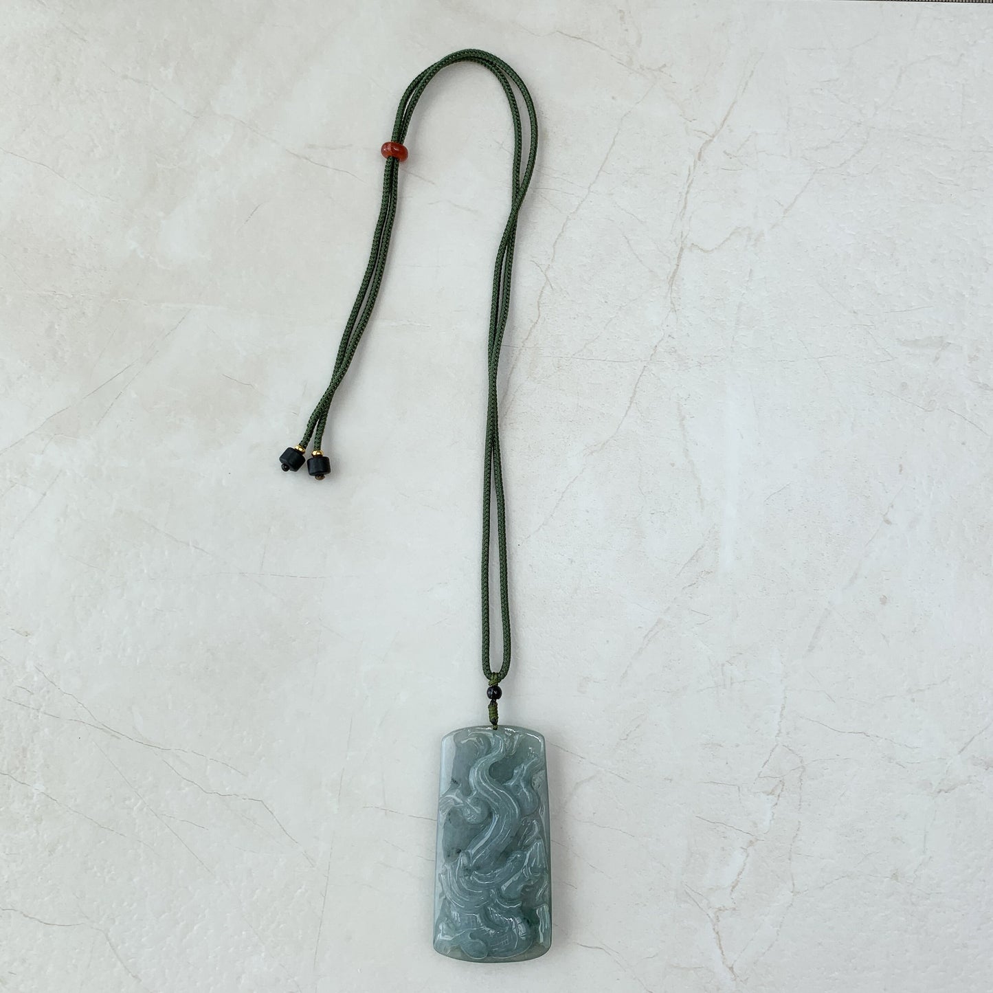 Dual Side Jade Dragon Phoenix Necklace, Green Jadeite Jade, Hand Carved Jade Necklace, Jade Pendant, YJ-0321-0348621 - AriaDesignCollection